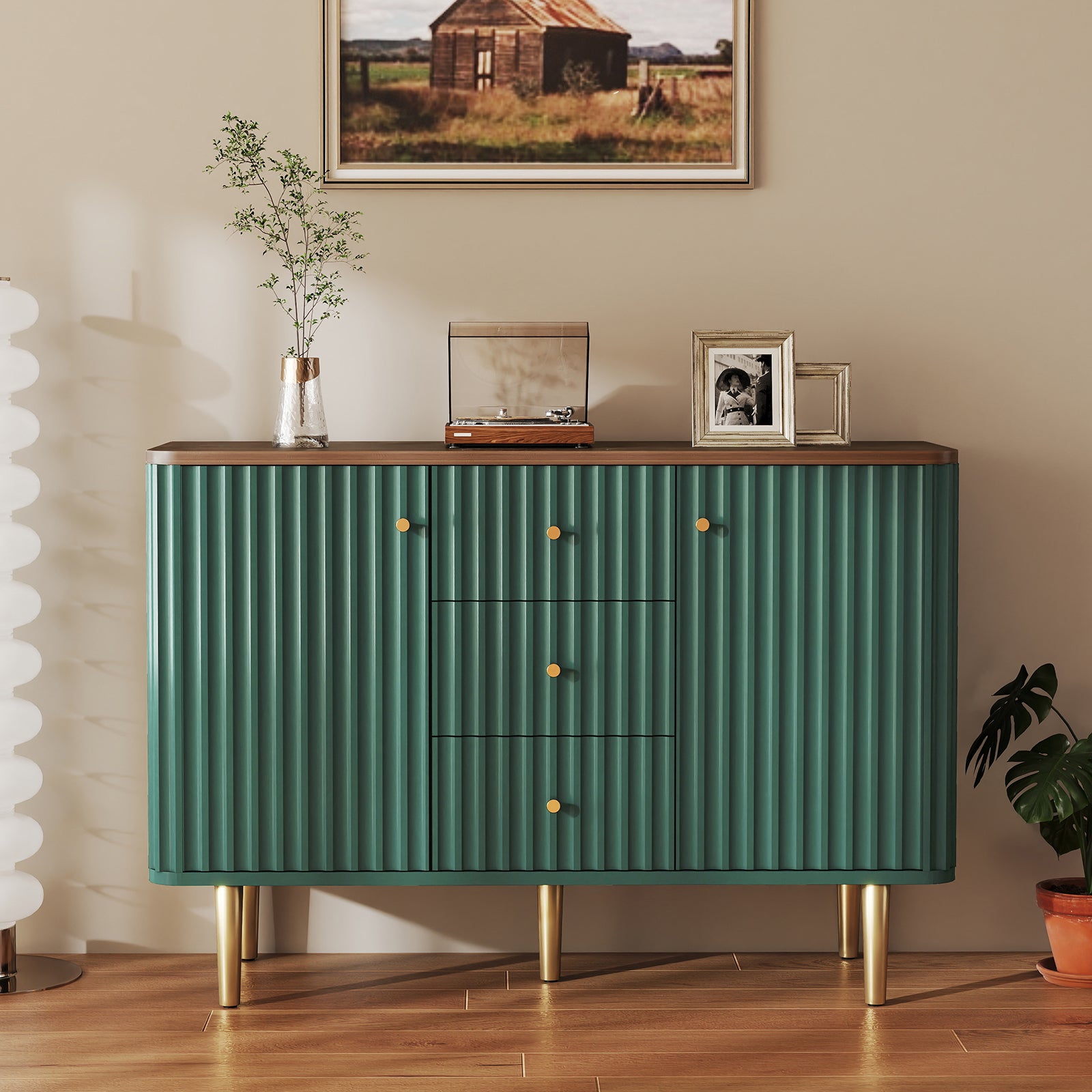 Buffet HLR® avec rangement, meuble d'appoint cannelé de 48 po avec 2 tiroirs et 2 portes