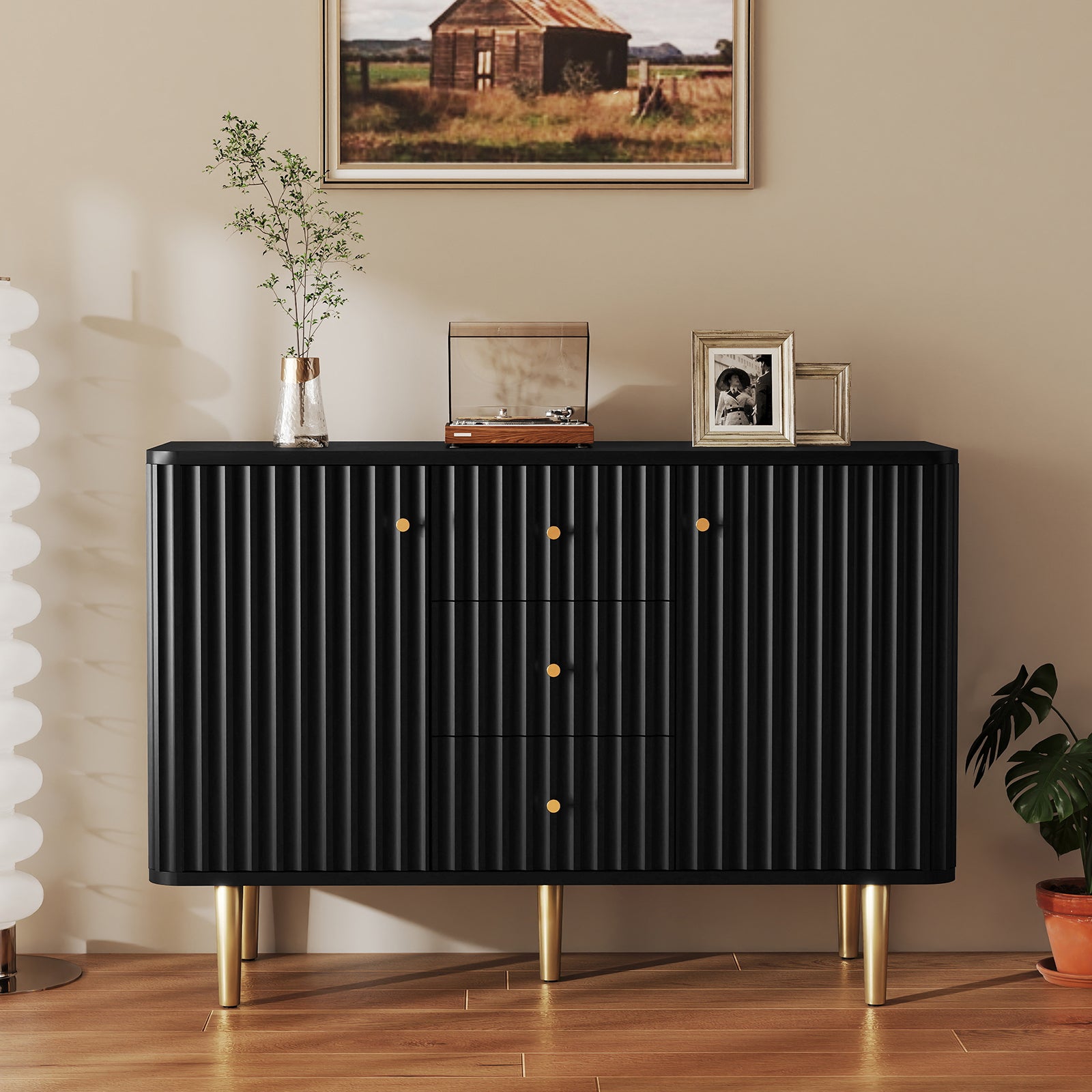 Buffet HLR® avec rangement, meuble d'appoint cannelé de 48 po avec 2 tiroirs et 2 portes