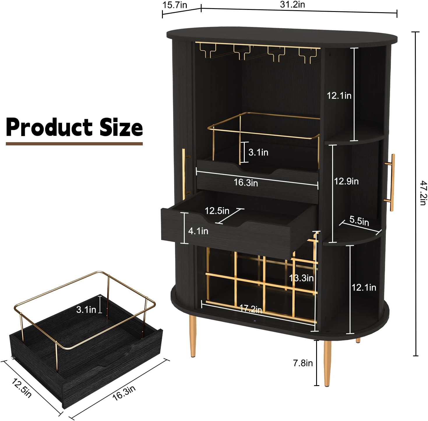HLR® Weinbarschrank aus Holz mit Rolltür, Weinregal für 16 Flaschen
