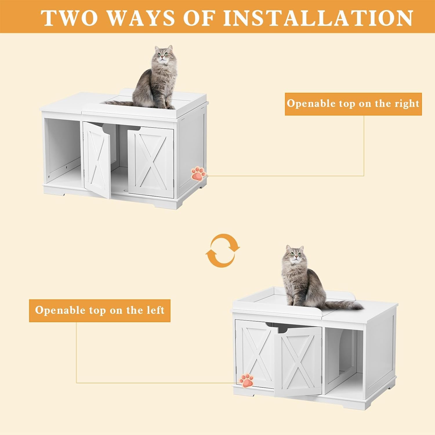 Bac à litière pour chat HLR® Flip Top Bac à litière couvert Meuble caché Armoire de toilette pour chat en bois