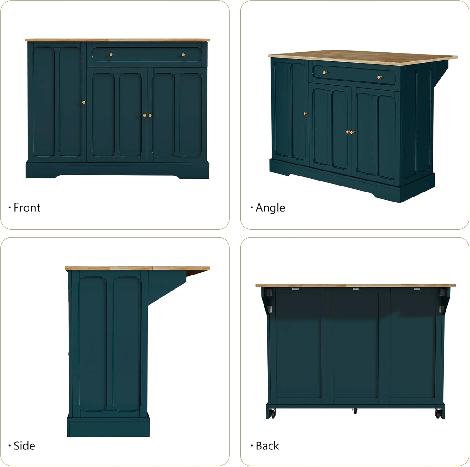 HLR® Chariot de cuisine avec rangement, portes sculptées, Îlots roulants modernes avec abattant