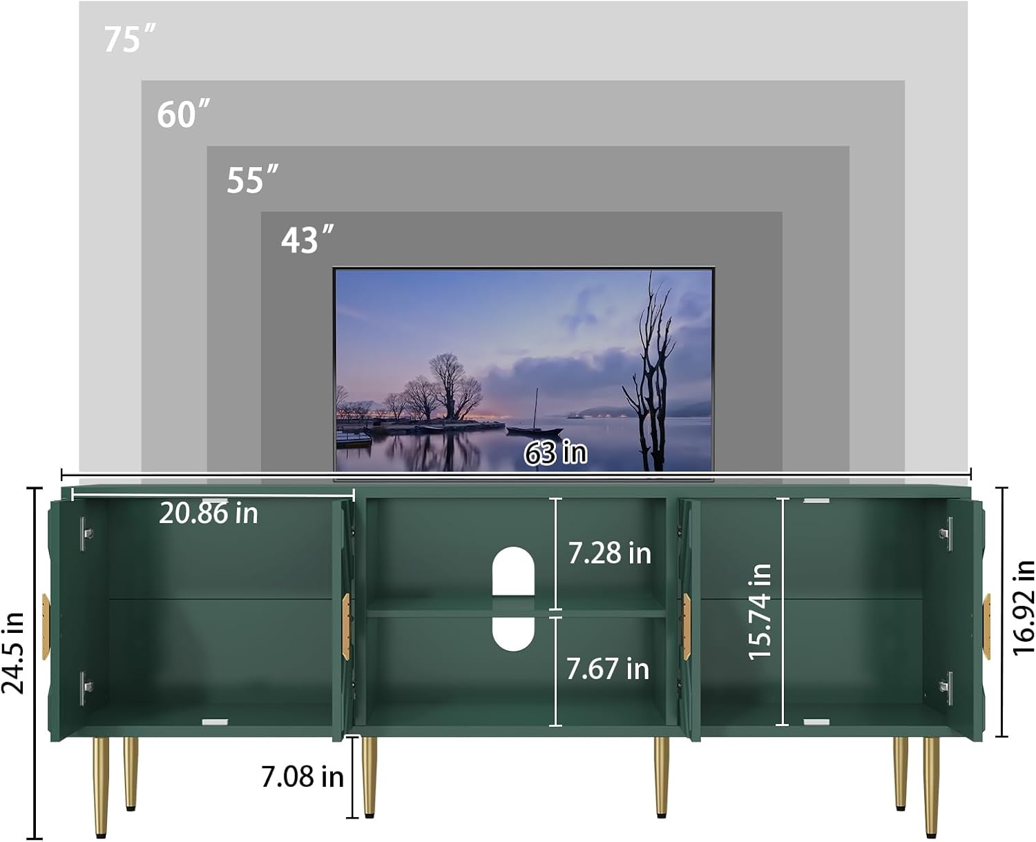 HLR® Moderner TV-Ständer für 65/70/75 Zoll Fernseher, Entertainment-Center mit Lagerschrank