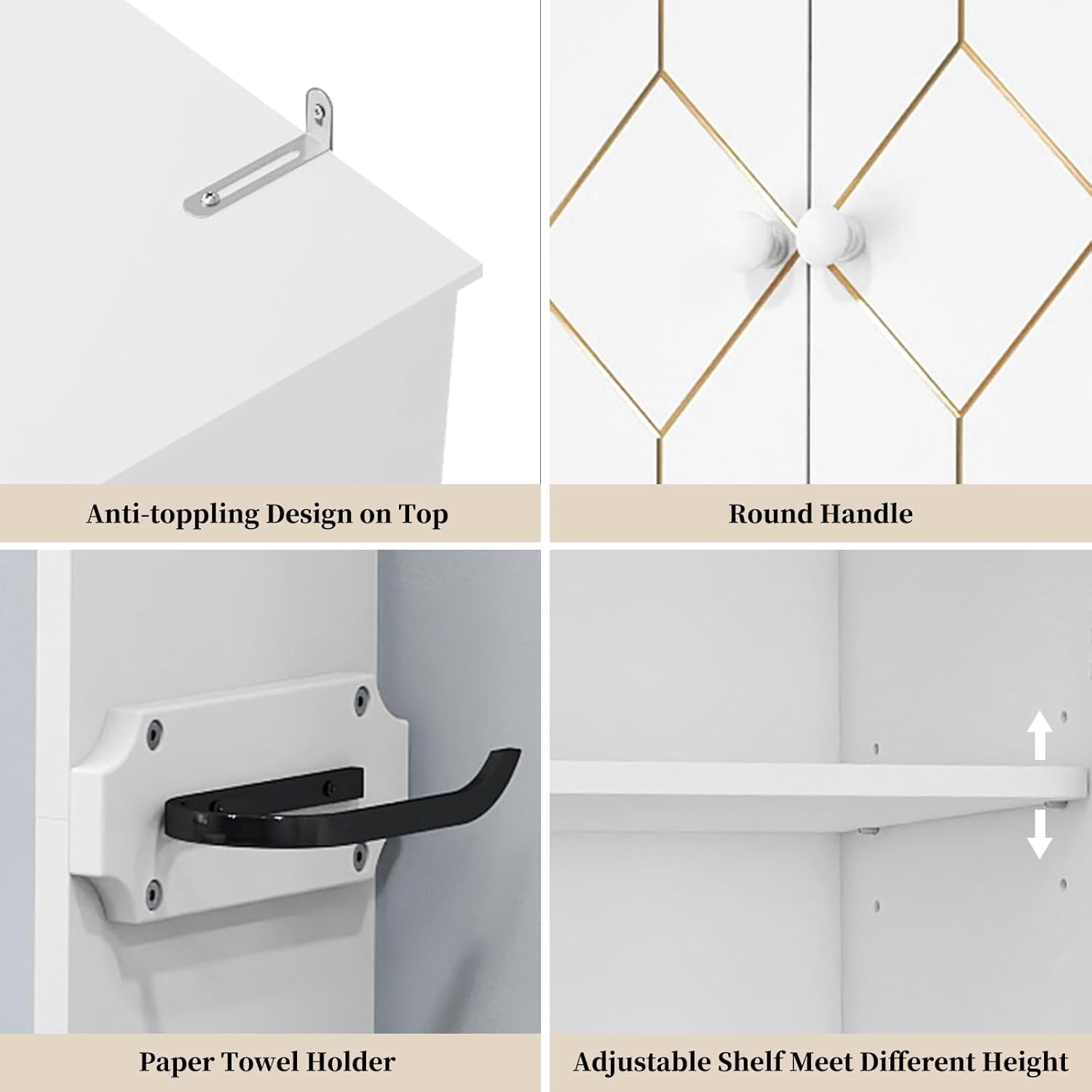 Meuble de rangement HLR® au-dessus des toilettes avec bordure dorée, meuble de salle de bain moderne au-dessus des toilettes