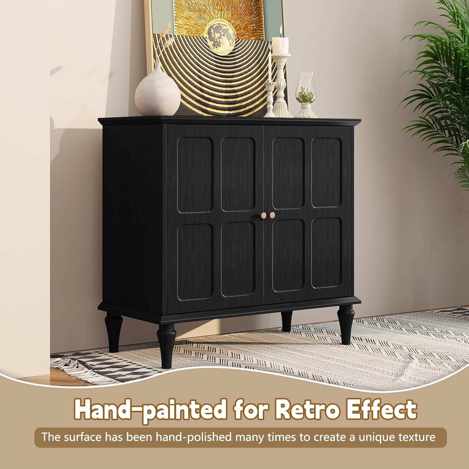 Buffet HLR® noir avec rangement, meuble de rangement moderne du milieu du siècle