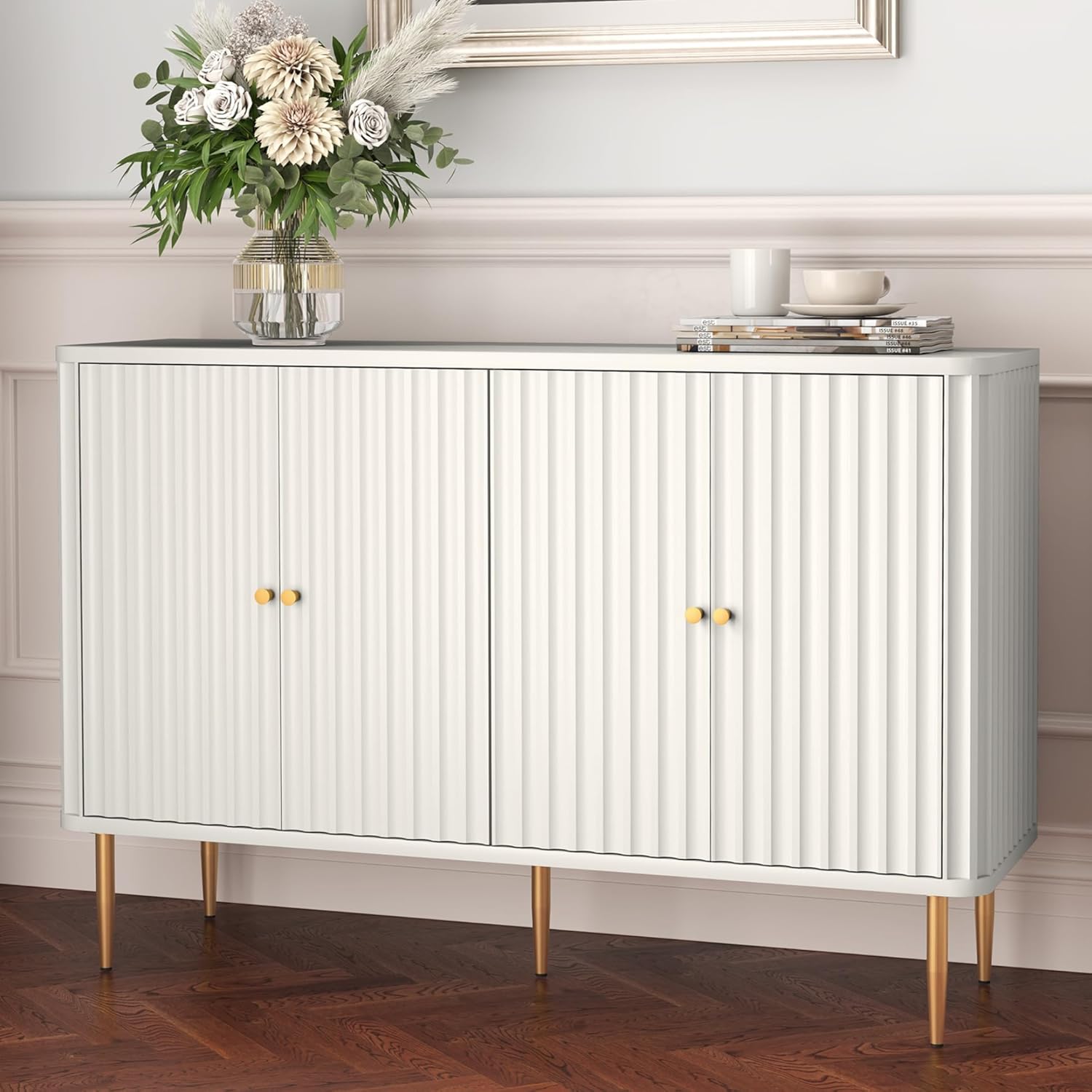 Buffet HLR®, meuble d'appoint moderne de 48 po avec 4 portes et étagères amovibles