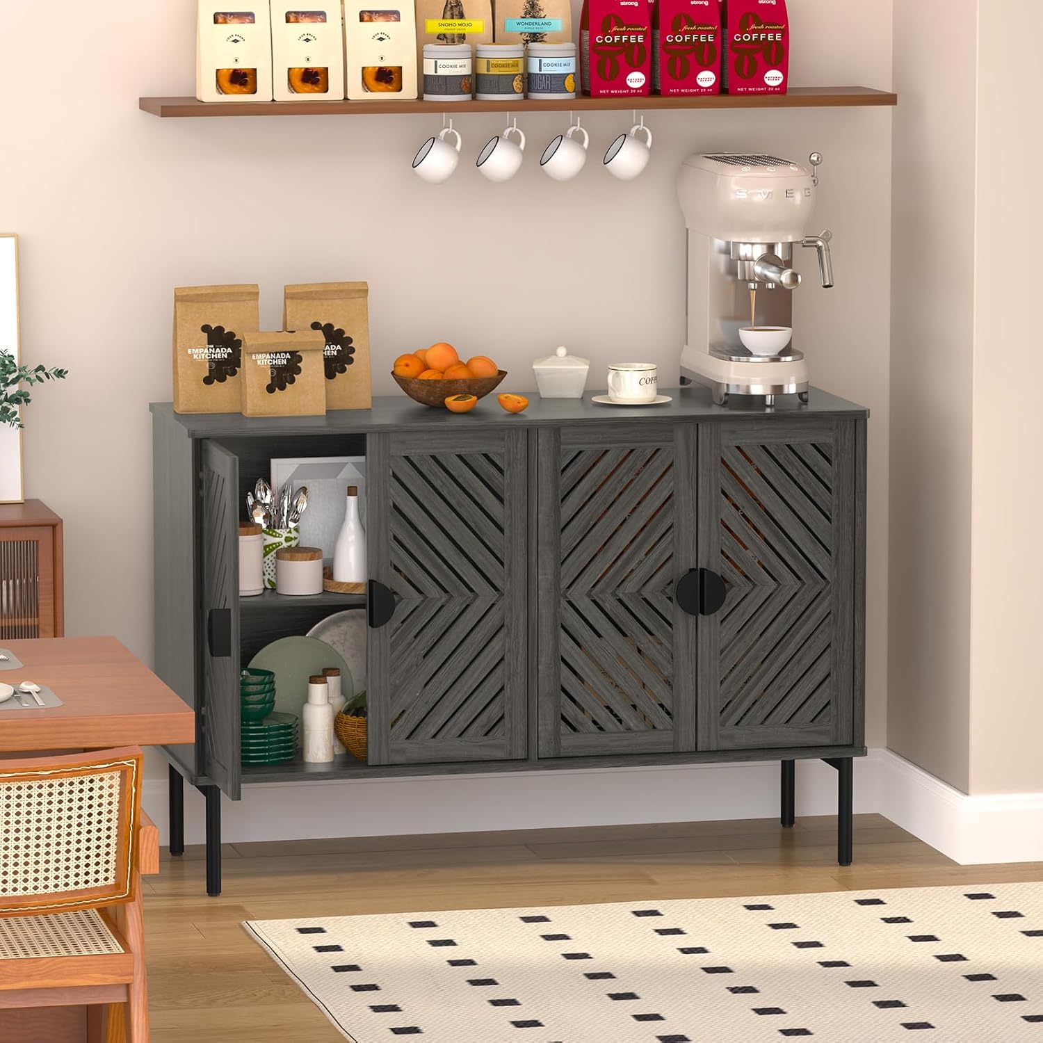 HLR® Sideboard Storage Cabinet with 2/4 Hollow Doors, Modern Accent Buffet Cabinet