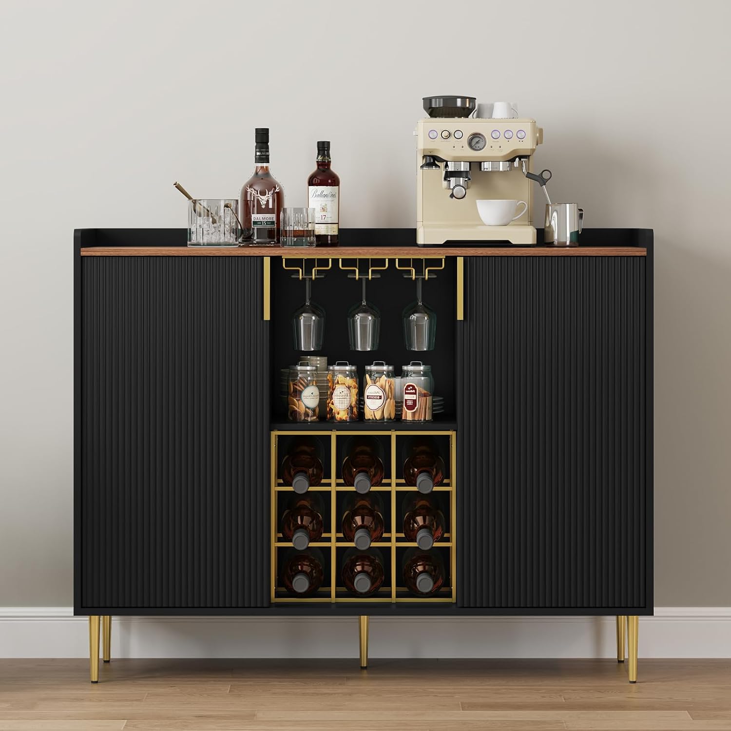 Buffet-buffet moderne HLR® 48" avec texture cannelée et casier à vin