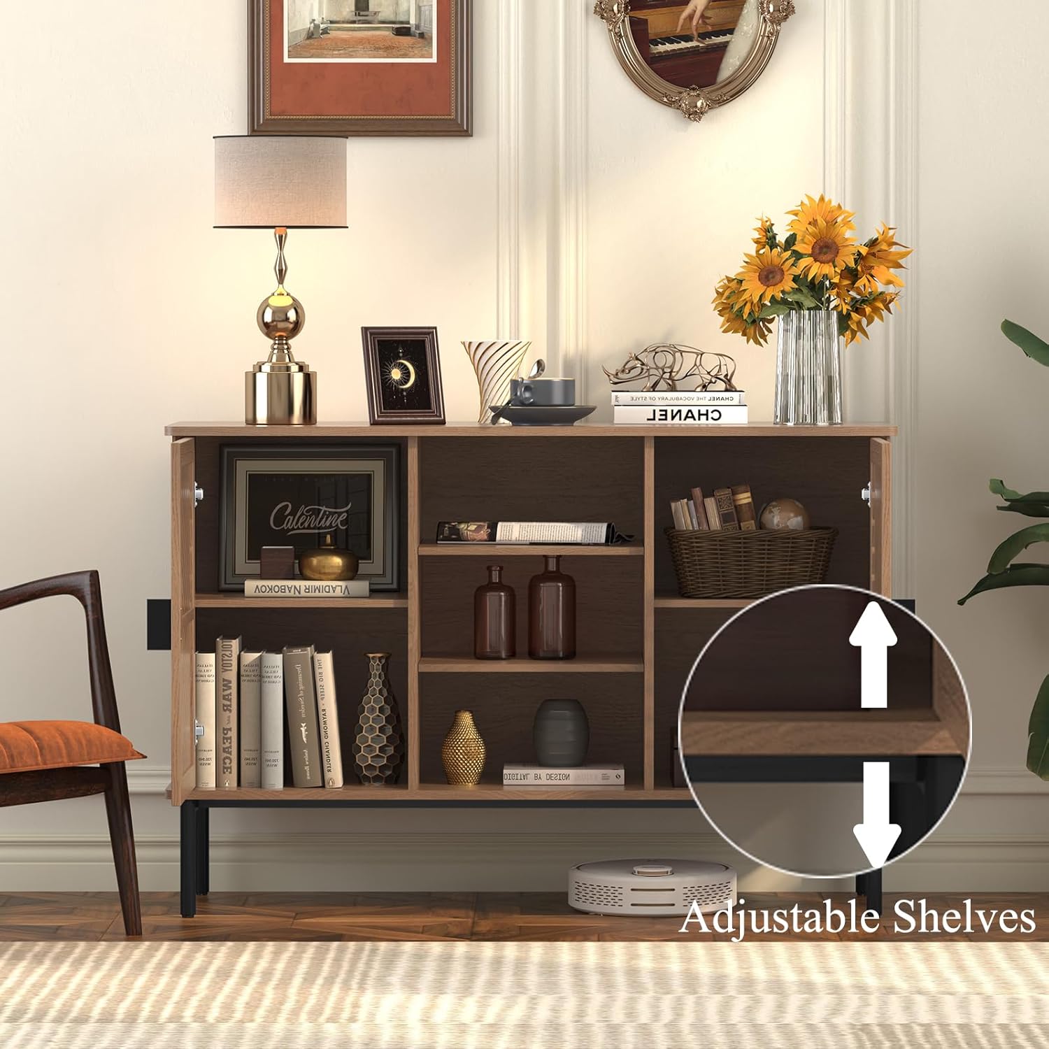 HLR® Accent Cabinet with 2 Hollow Doors, Sideboard Storage Cabinet, Modern Buffet Cabinet