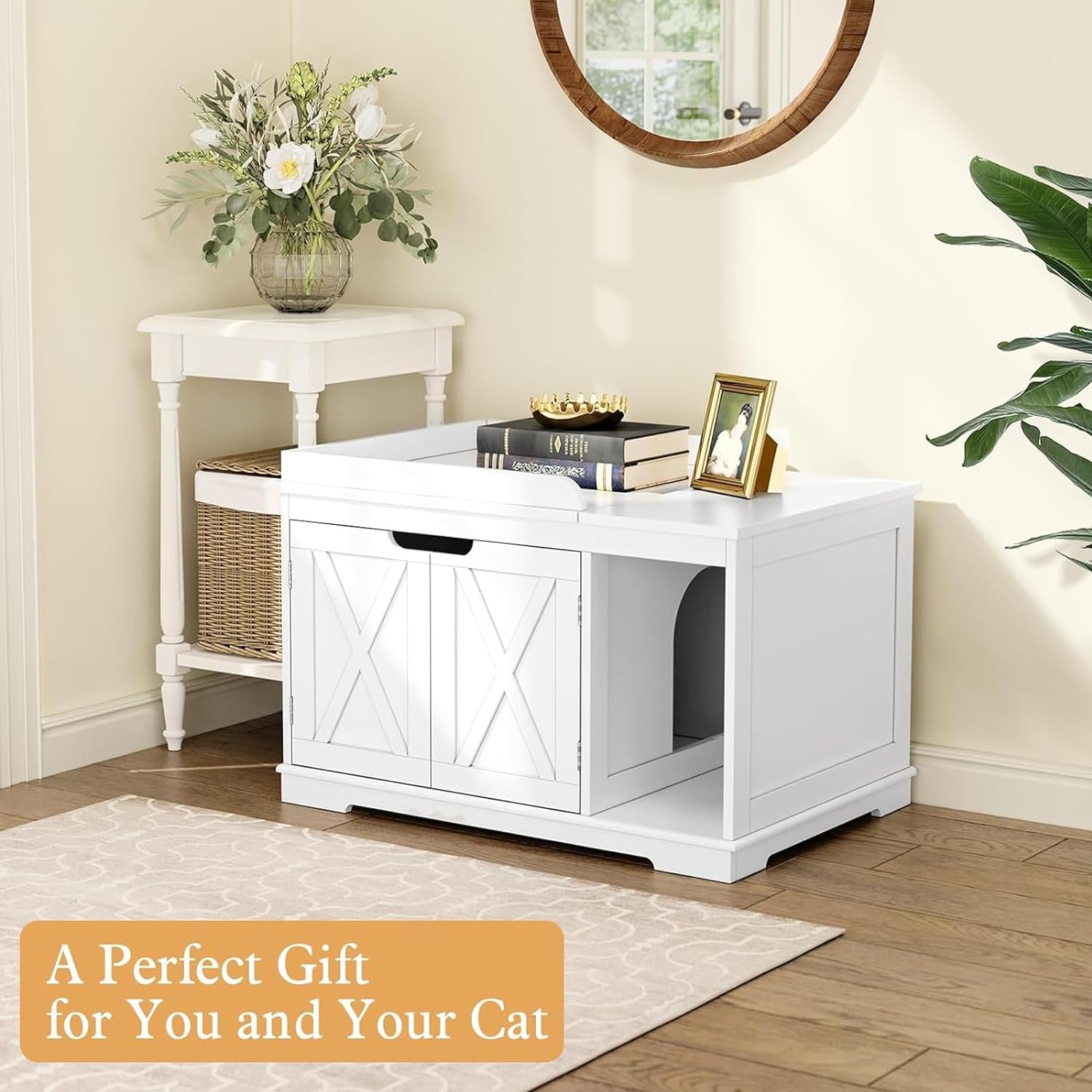 Bac à litière pour chat HLR® Flip Top Bac à litière couvert Meuble caché Armoire de toilette pour chat en bois