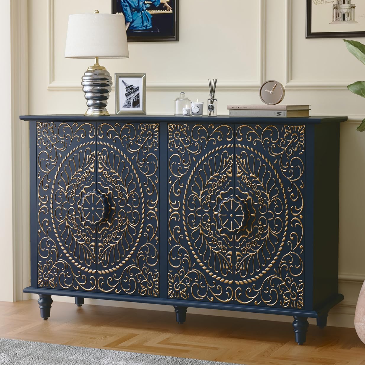 Buffet HLR® avec rangement, meuble d'appoint décoratif vintage de 122 cm