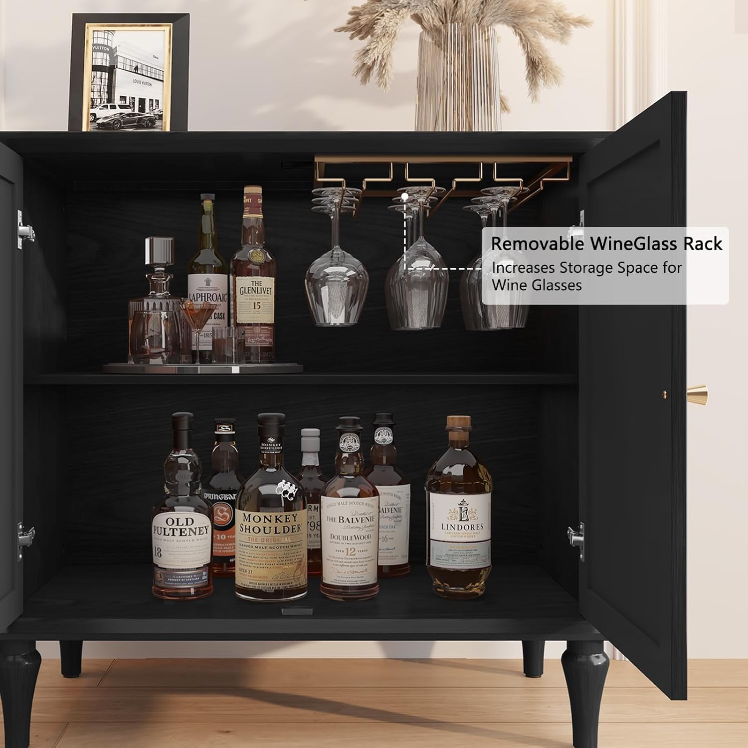 Buffet HLR® noir avec rangement, meuble de rangement moderne du milieu du siècle