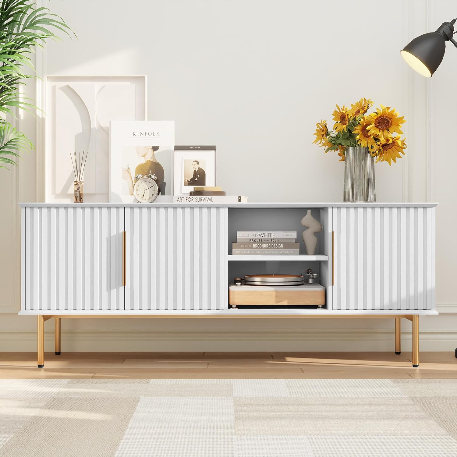 HLR® 66'' Modern TV Stand for 55/60/70 inch TV,Mid Century Entertainment Center