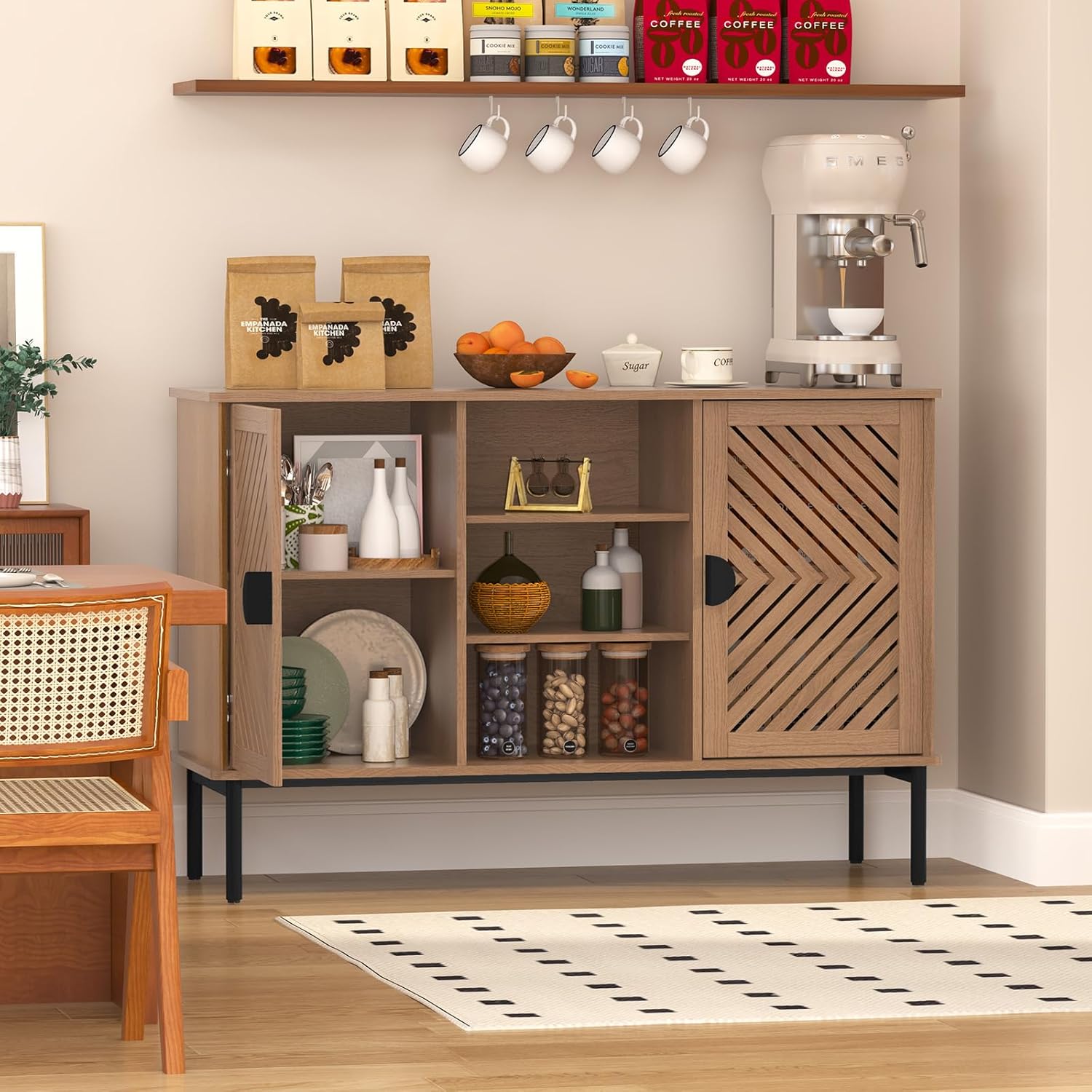 HLR® Accent Cabinet with 2 Hollow Doors, Sideboard Storage Cabinet, Modern Buffet Cabinet