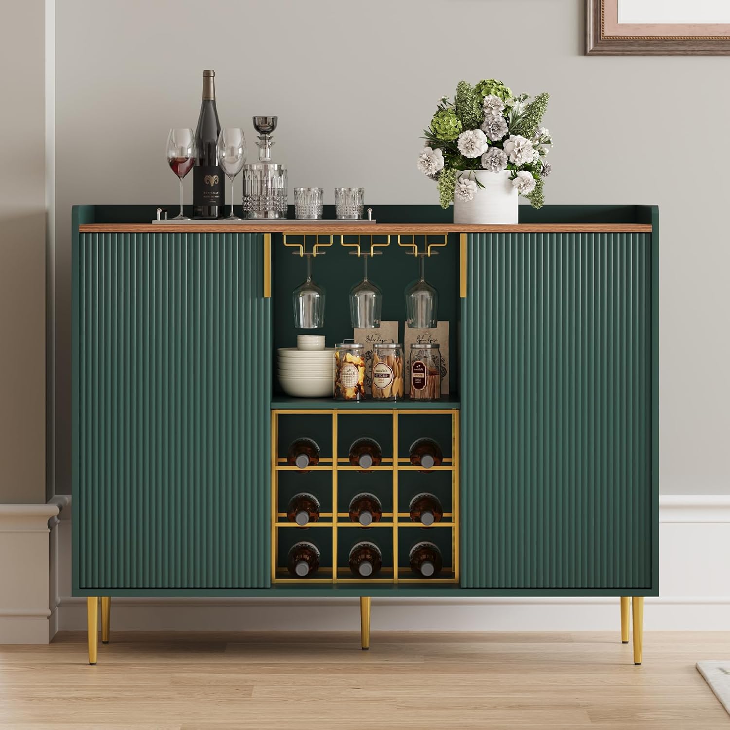 Buffet-buffet moderne HLR® 48" avec texture cannelée et casier à vin