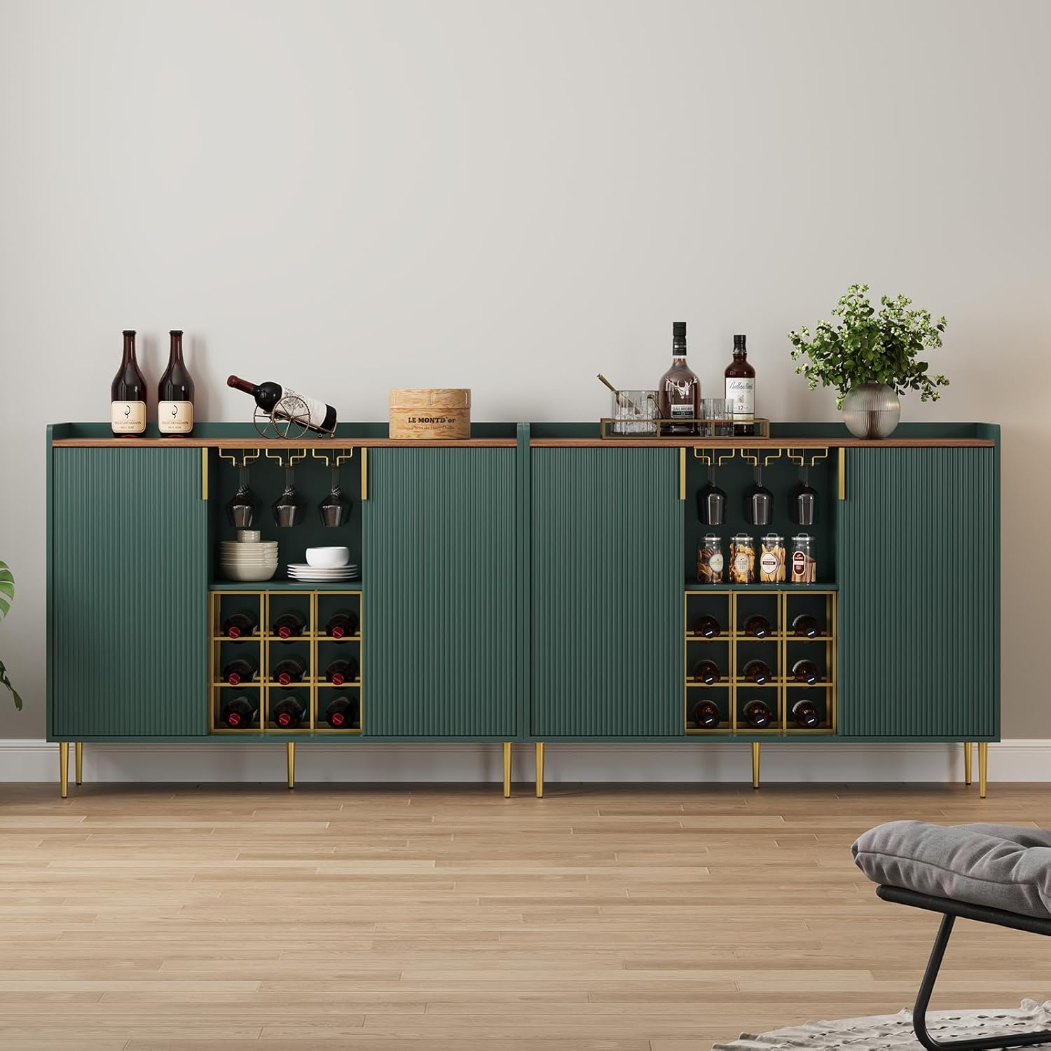 Buffet-buffet moderne HLR® 48" avec texture cannelée et casier à vin