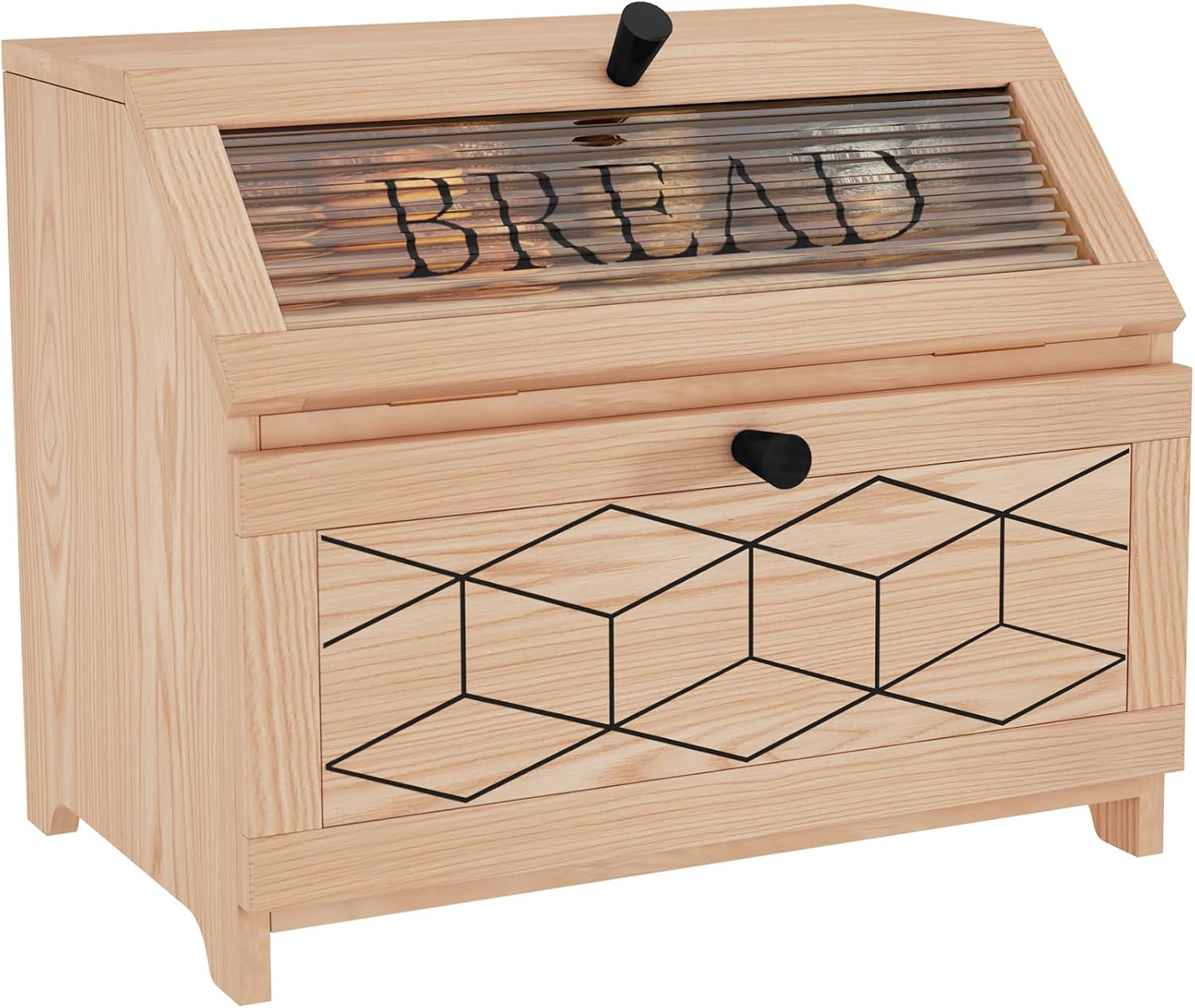 Boîte à pain double couche HLR® avec bordure dorée pour comptoir, boîte à pain en bois