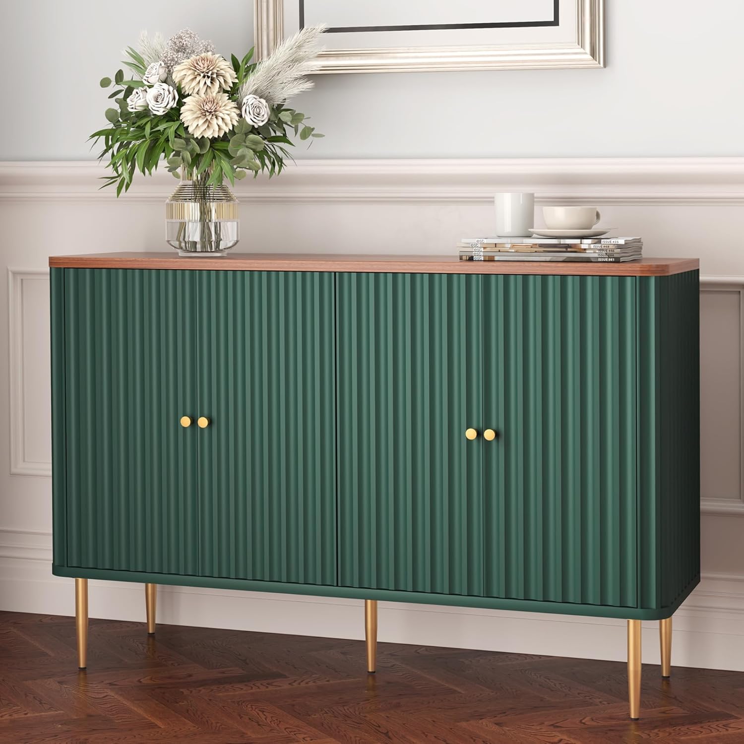 Buffet HLR®, meuble d'appoint moderne de 48 po avec 4 portes et étagères amovibles
