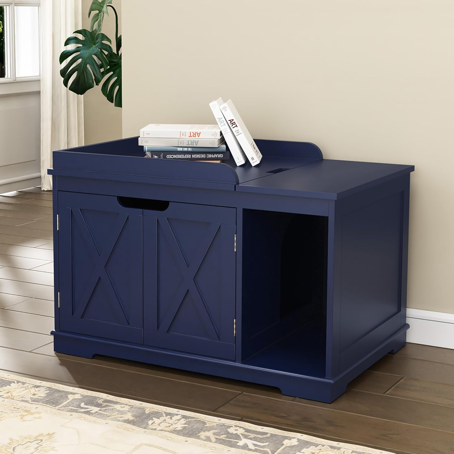 Bac à litière pour chat HLR® Flip Top Bac à litière couvert Meuble caché Armoire de toilette pour chat en bois