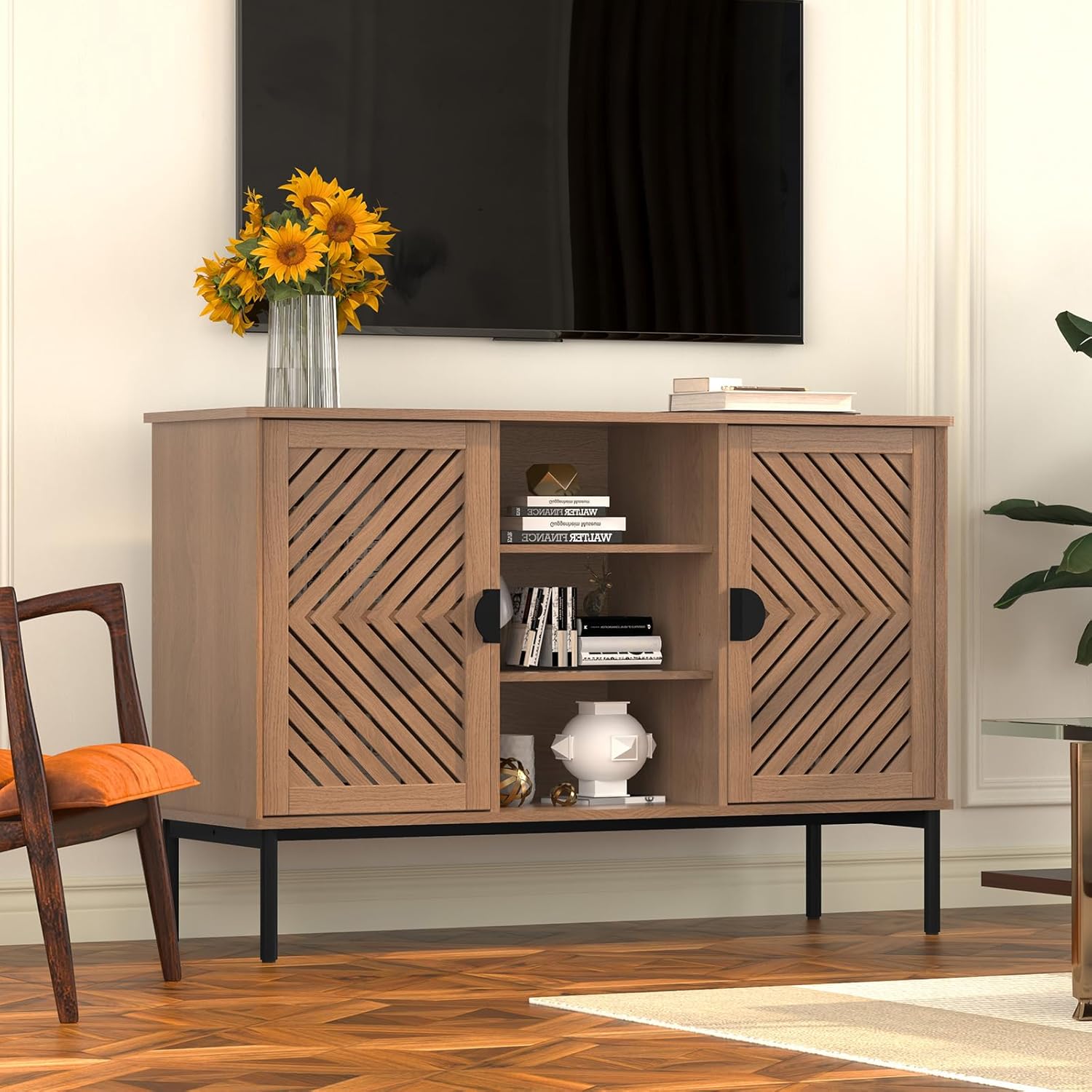 HLR® Accent Cabinet with 2 Hollow Doors, Sideboard Storage Cabinet, Modern Buffet Cabinet