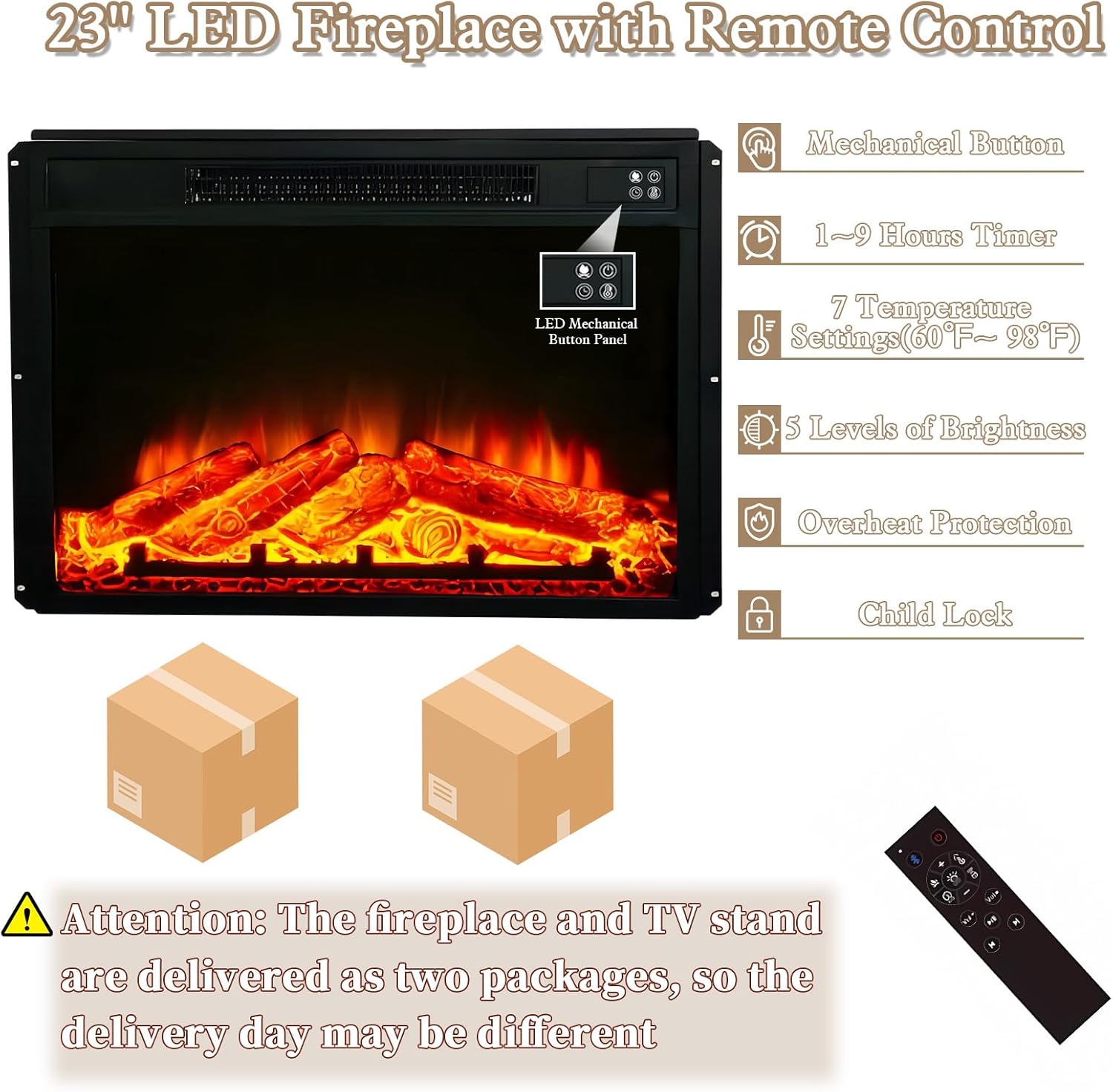 Meuble TV HLR® avec cheminée pour téléviseur jusqu'à 65 pouces, console avec étagères réglables