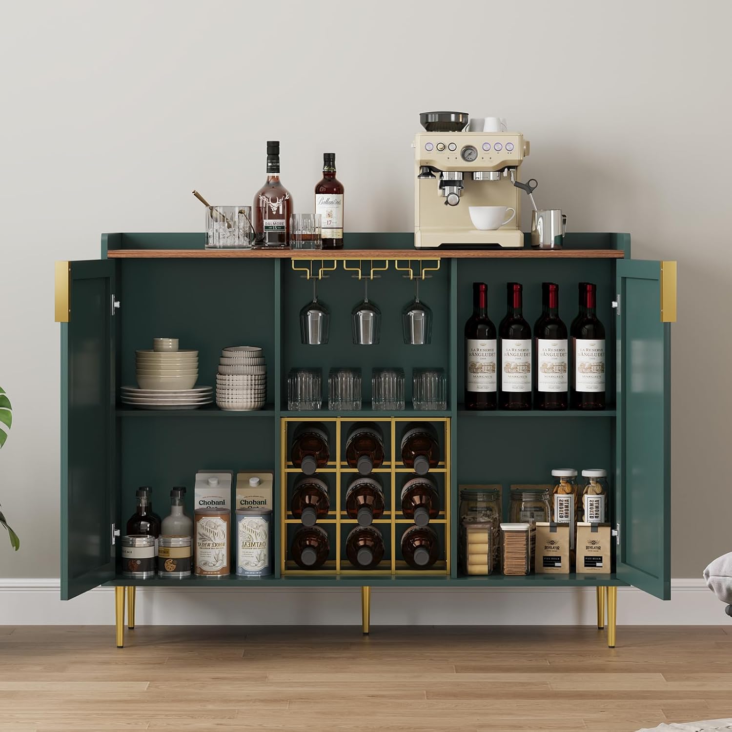 Buffet-buffet moderne HLR® 48" avec texture cannelée et casier à vin