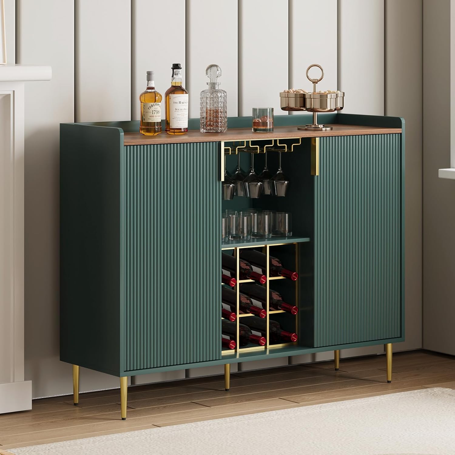 Buffet-buffet moderne HLR® 48" avec texture cannelée et casier à vin