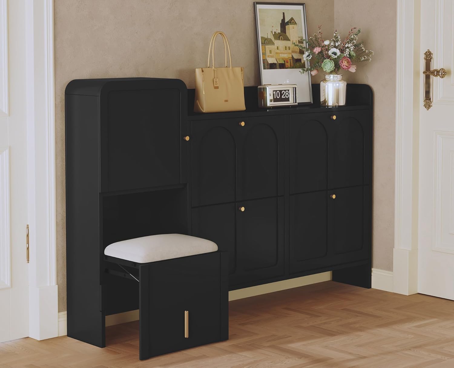 HLR® Modern Shoe Cabinet with 4 Flip Drawers, Large Shoe Storage Cabinet