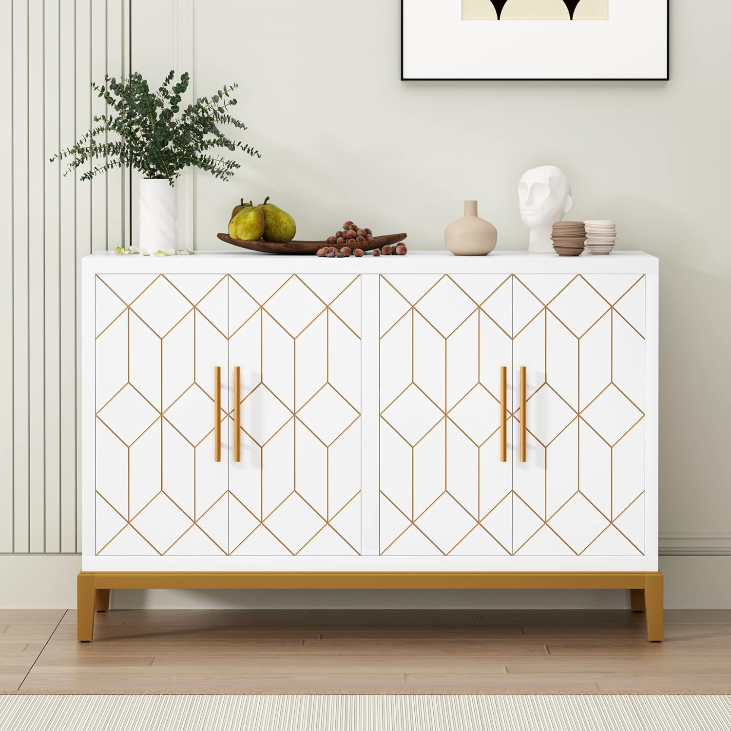 Buffet HLR® avec 4 portes et étagères, avec garniture dorée