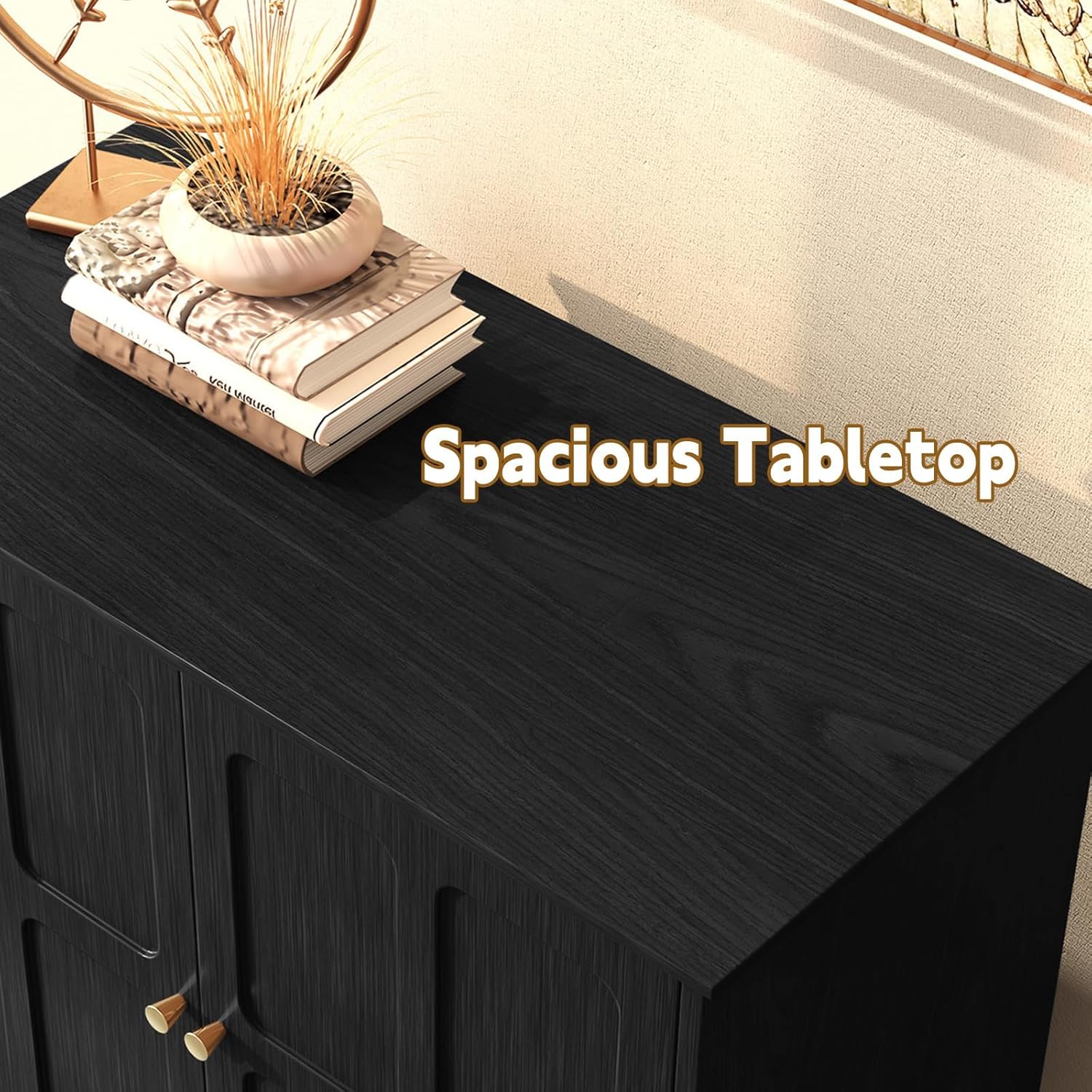 Buffet HLR® noir avec rangement, meuble de rangement moderne du milieu du siècle