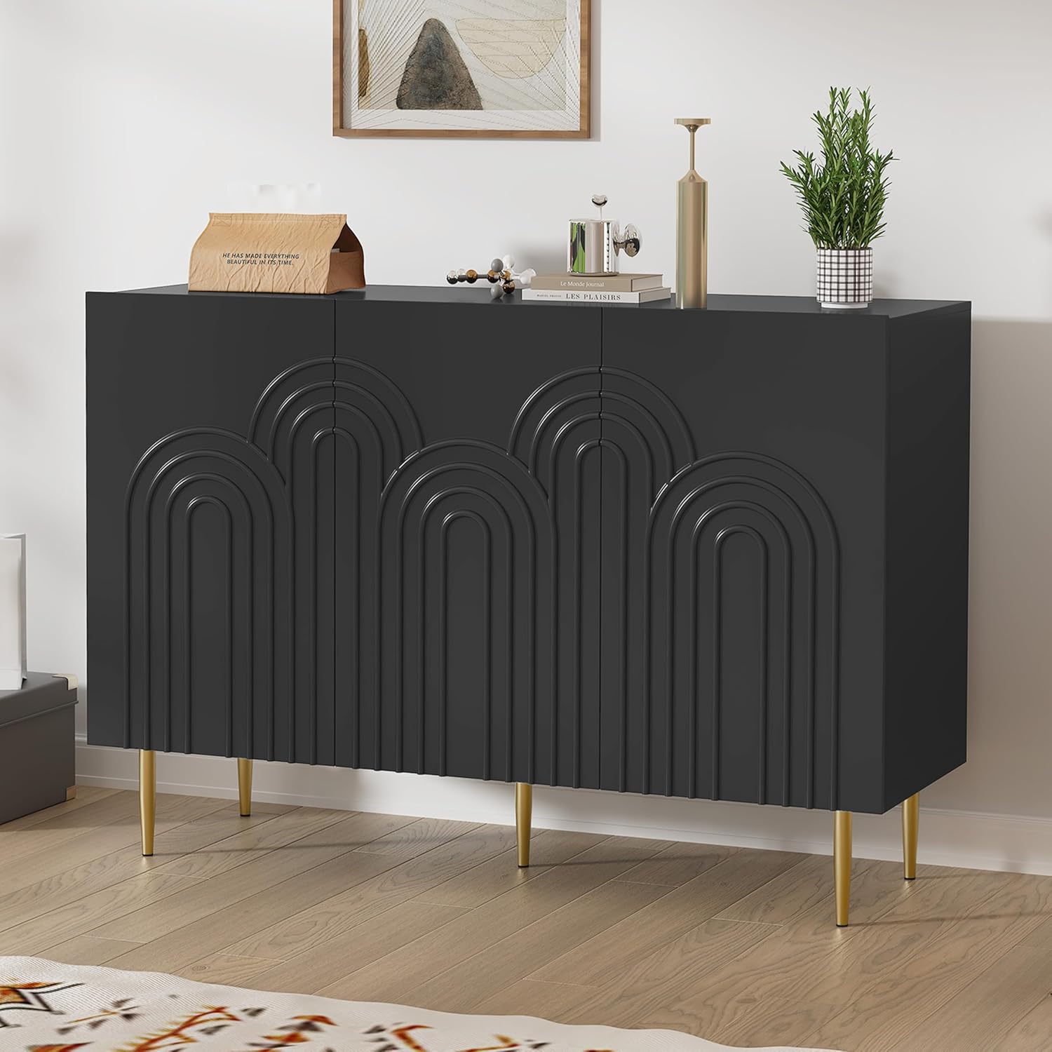 Buffet HLR® 47" avec relief nuageux, meuble d'appoint à 3 portes