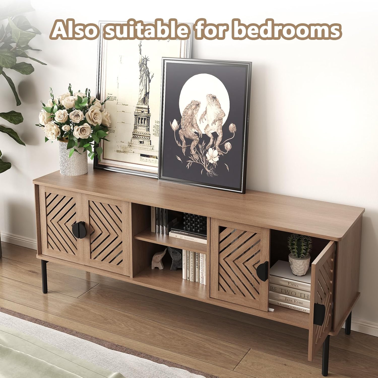 Meubles TV modernes HLR® 63 pouces pour salon, long centre de divertissement avec rangement, console TV pour téléviseurs 55, 60, 65 et 70 pouces