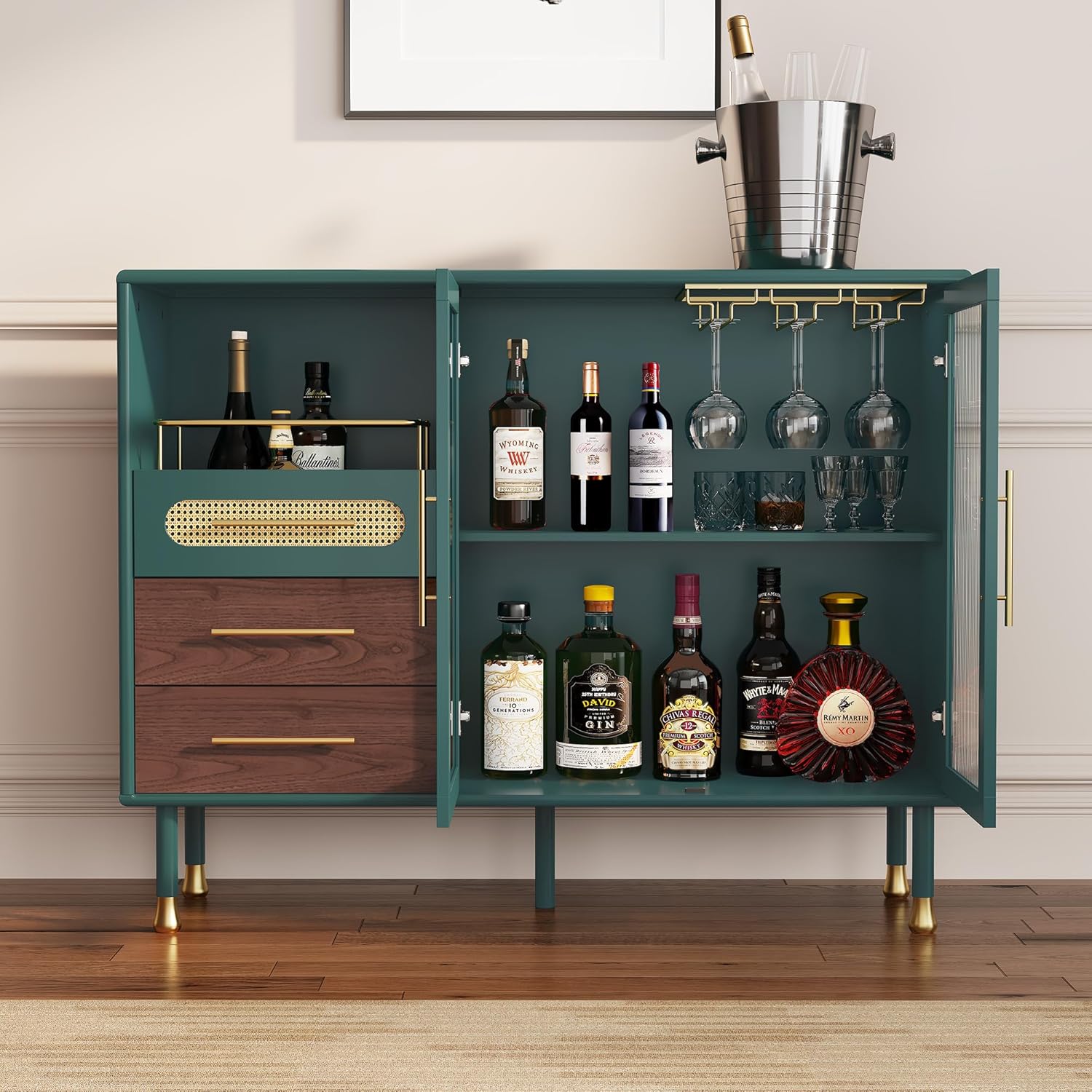 HLR® 48" Coffee Bar Cabinet with Wine Racks and Drawers, Modern Buffet Sideboard