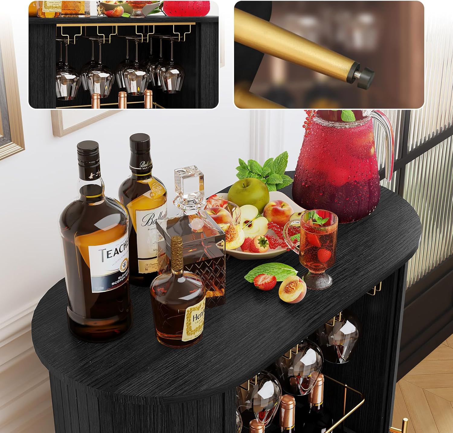 HLR® Weinbarschrank aus Holz mit Rolltür, Weinregal für 16 Flaschen