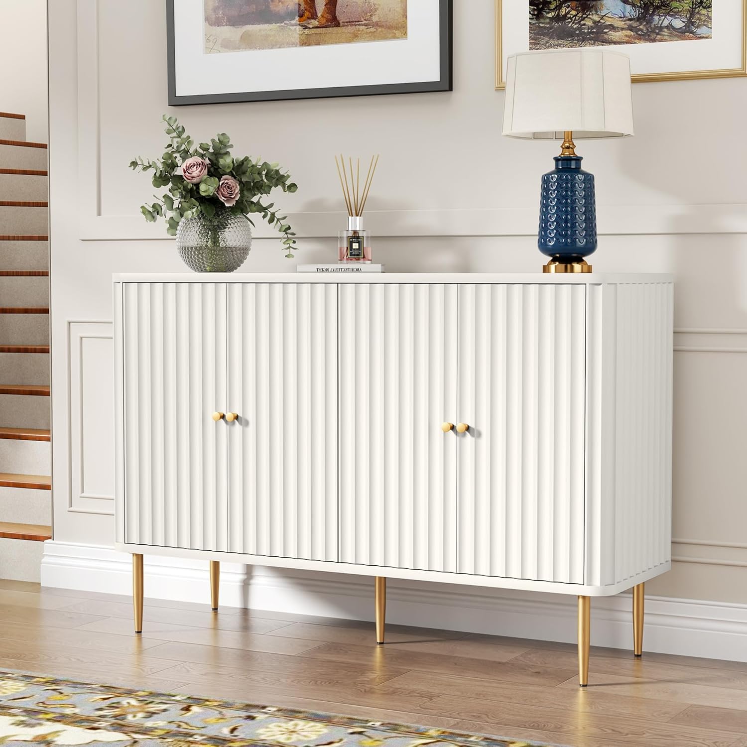 Buffet HLR®, meuble d'appoint moderne de 48 po avec 4 portes et étagères amovibles