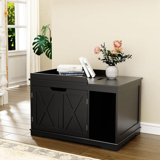Bac à litière pour chat HLR® Flip Top Bac à litière couvert Meuble caché Armoire de toilette pour chat en bois
