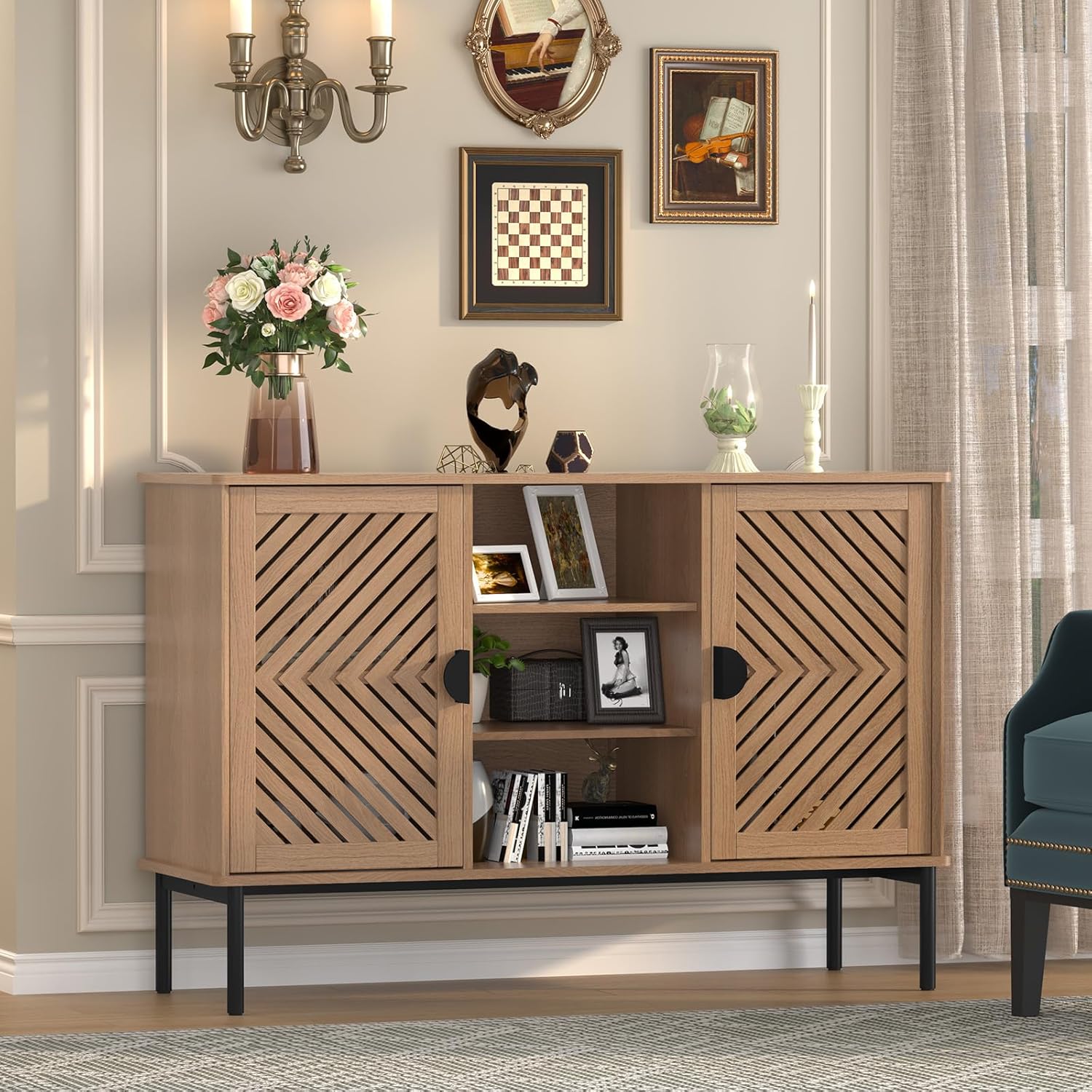 HLR® Accent Cabinet with 2 Hollow Doors, Sideboard Storage Cabinet, Modern Buffet Cabinet