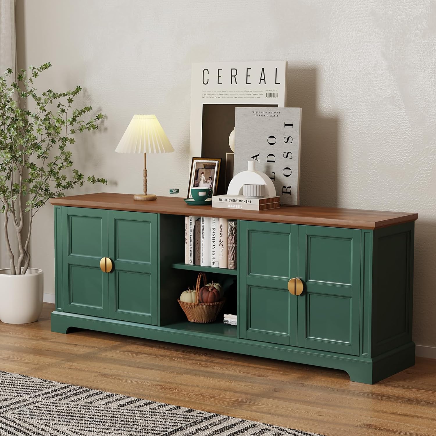 Meuble TV moderne HLR® 67 pouces pour téléviseurs jusqu'à 75 pouces et plus, table console de télévision de style Shaker