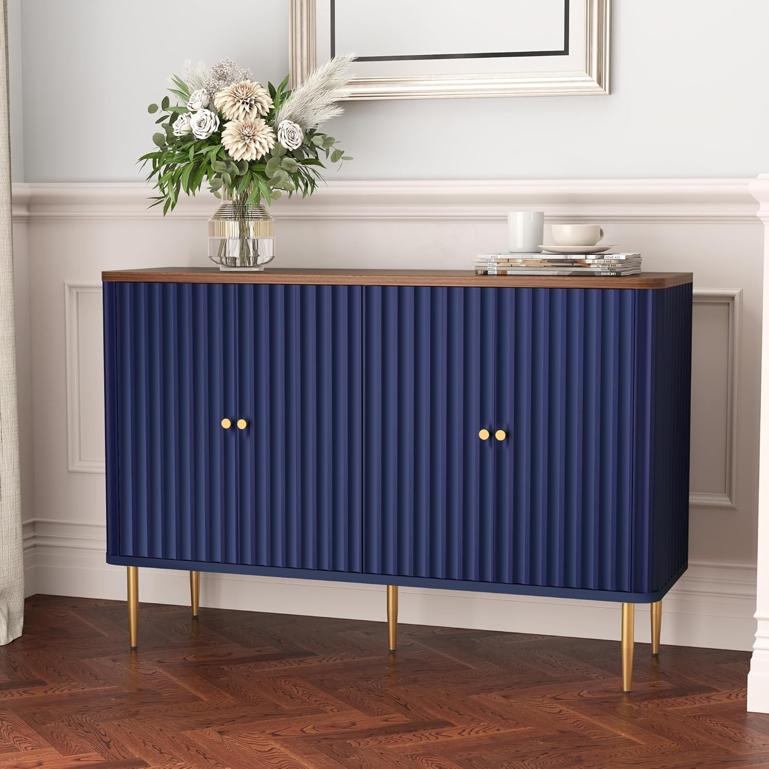 Buffet HLR®, meuble d'appoint moderne de 48 po avec 4 portes et étagères amovibles