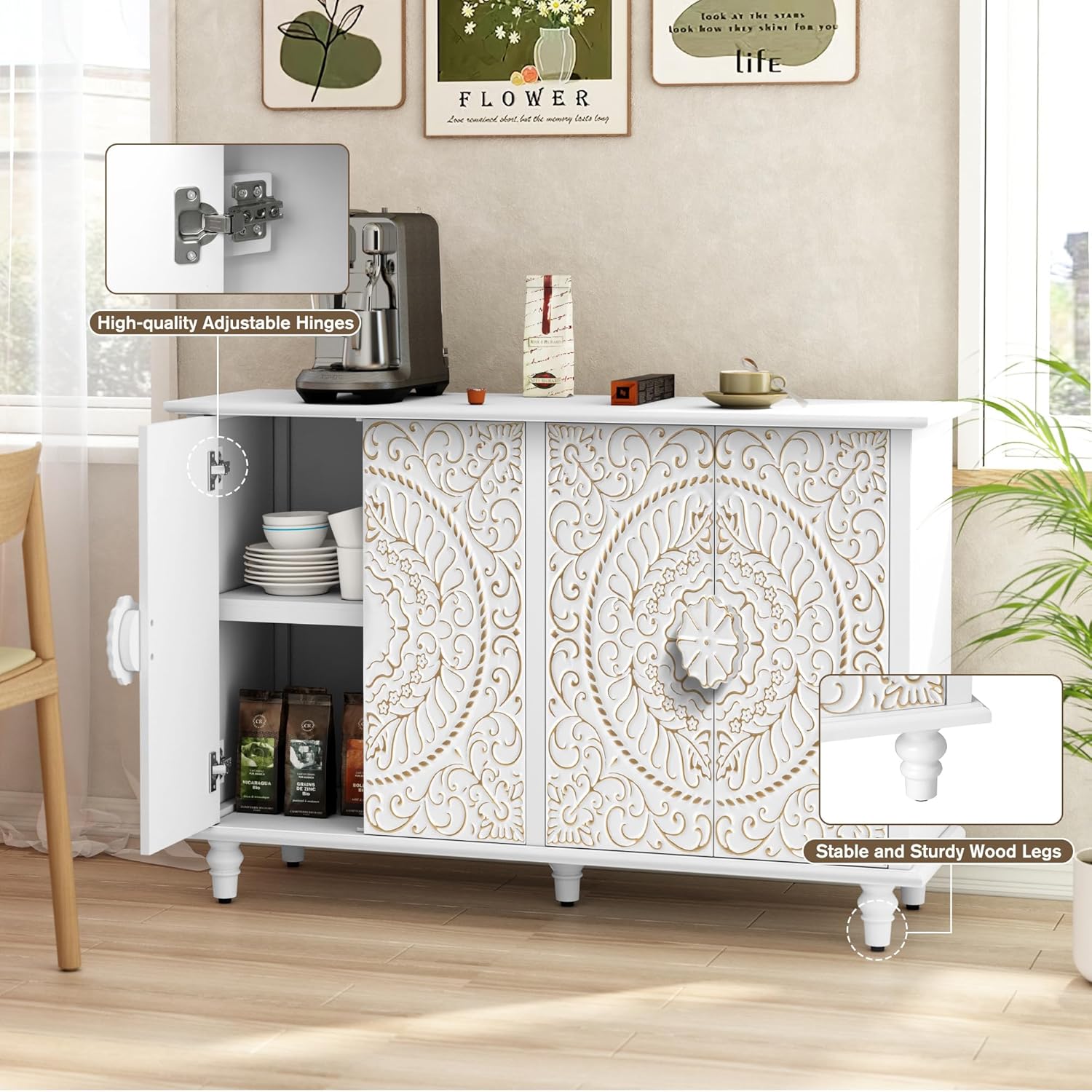 Buffet HLR® avec rangement, meuble d'appoint décoratif vintage de 122 cm
