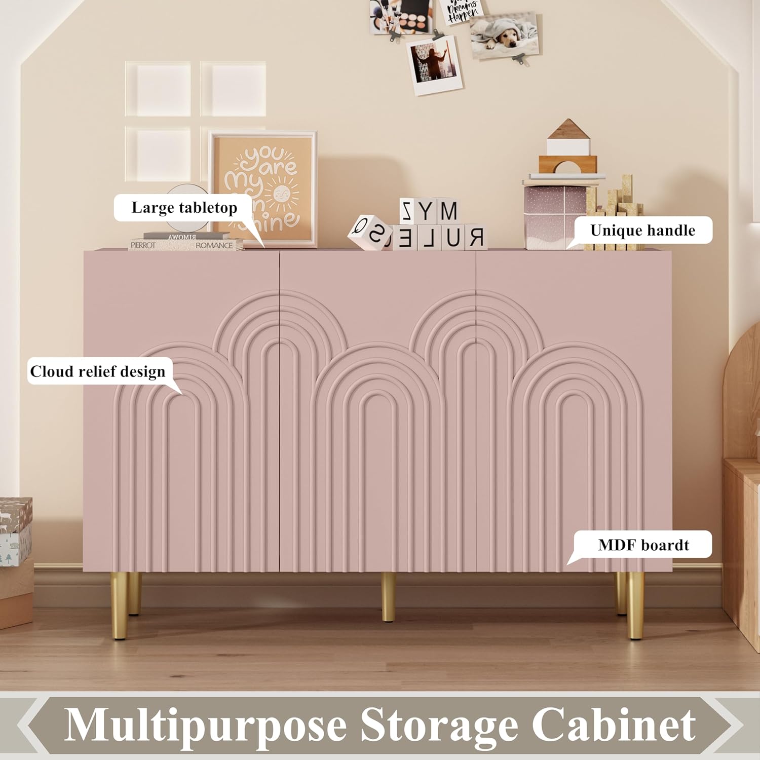 Buffet HLR® 47" avec relief nuageux, meuble d'appoint à 3 portes