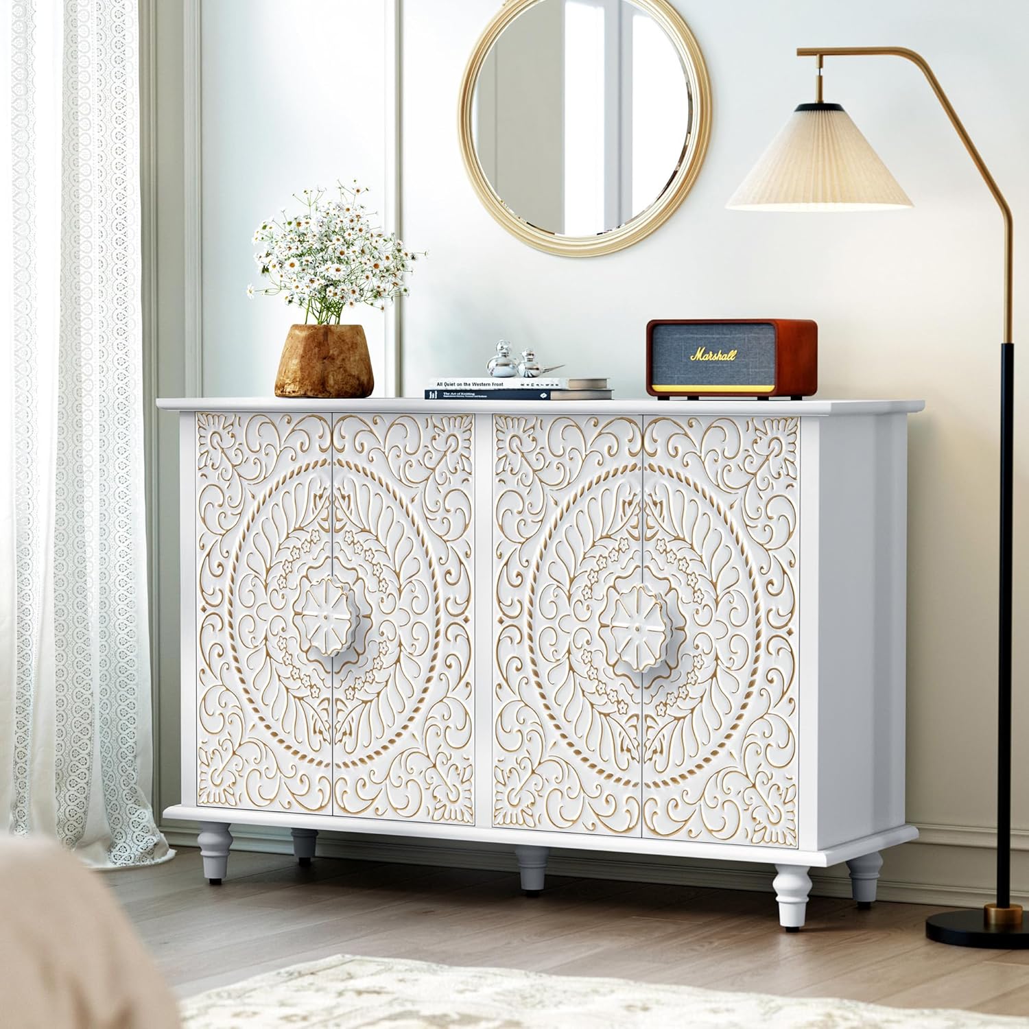 Buffet HLR® avec rangement, meuble d'appoint décoratif vintage de 122 cm