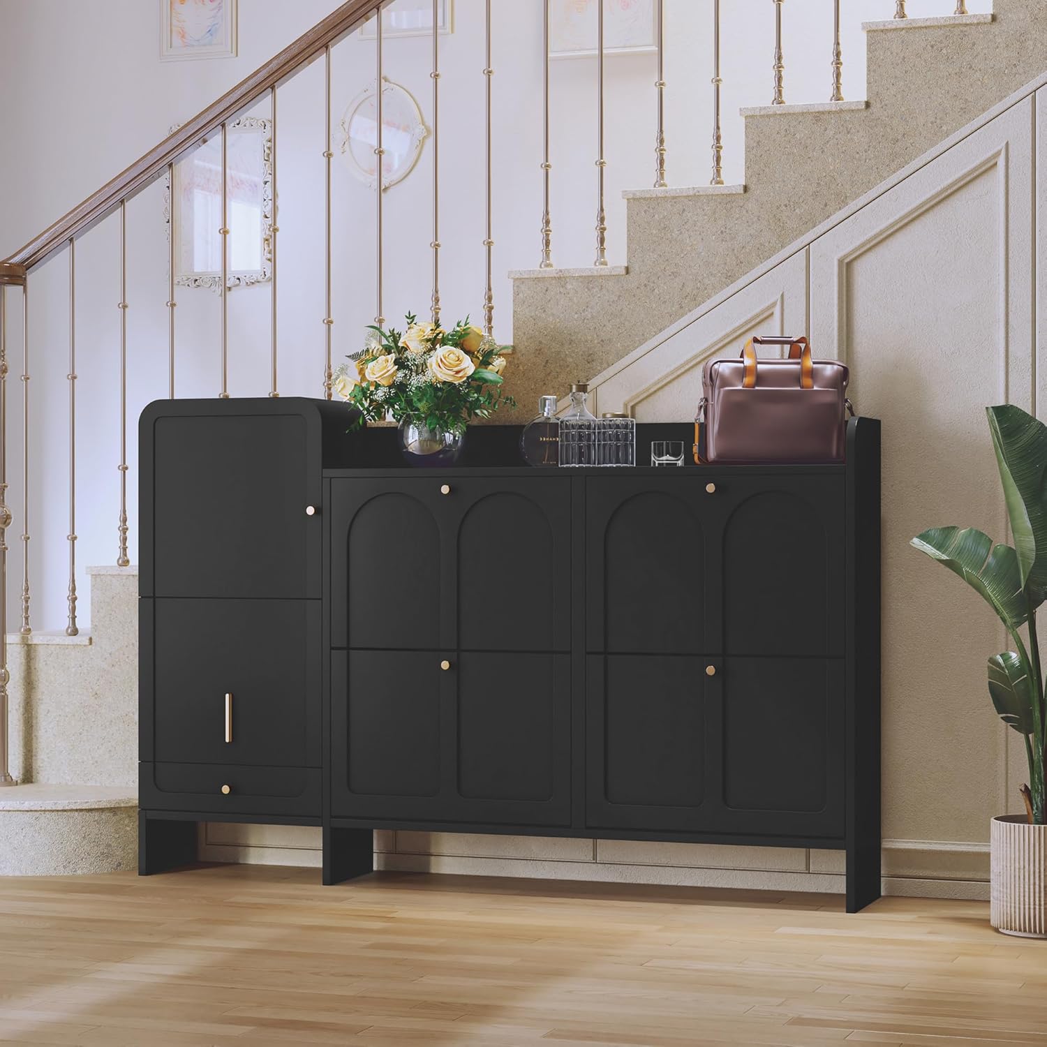 HLR® Modern Shoe Cabinet with 4 Flip Drawers, Large Shoe Storage Cabinet