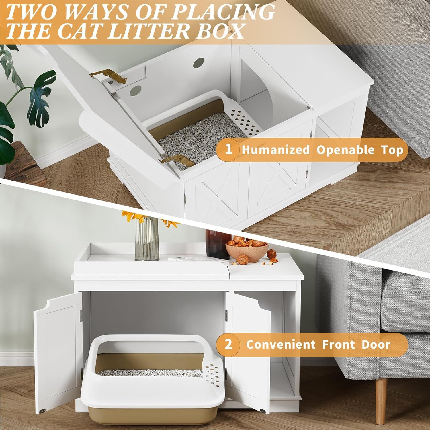 Bac à litière pour chat HLR® Flip Top Bac à litière couvert Meuble caché Armoire de toilette pour chat en bois