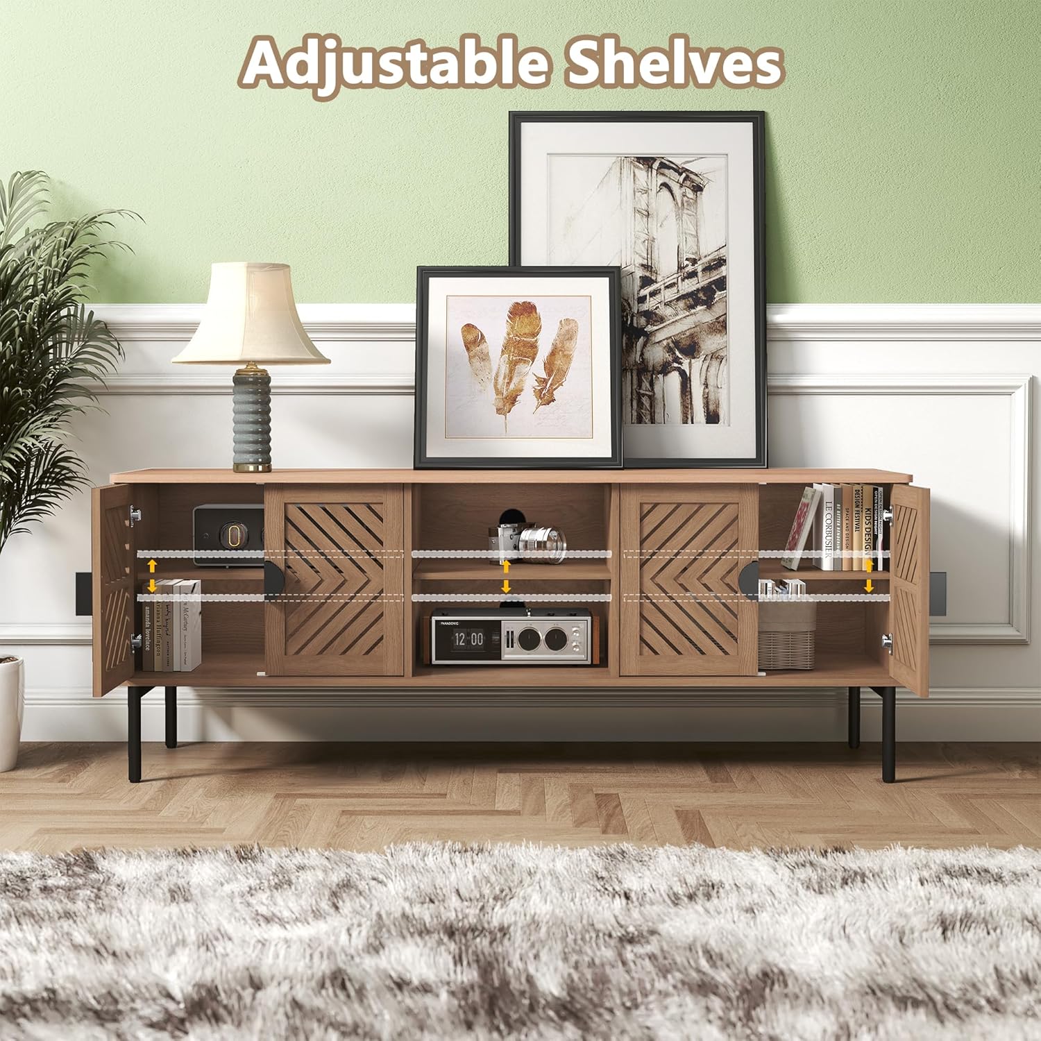 Meubles TV modernes HLR® 63 pouces pour salon, long centre de divertissement avec rangement, console TV pour téléviseurs 55, 60, 65 et 70 pouces
