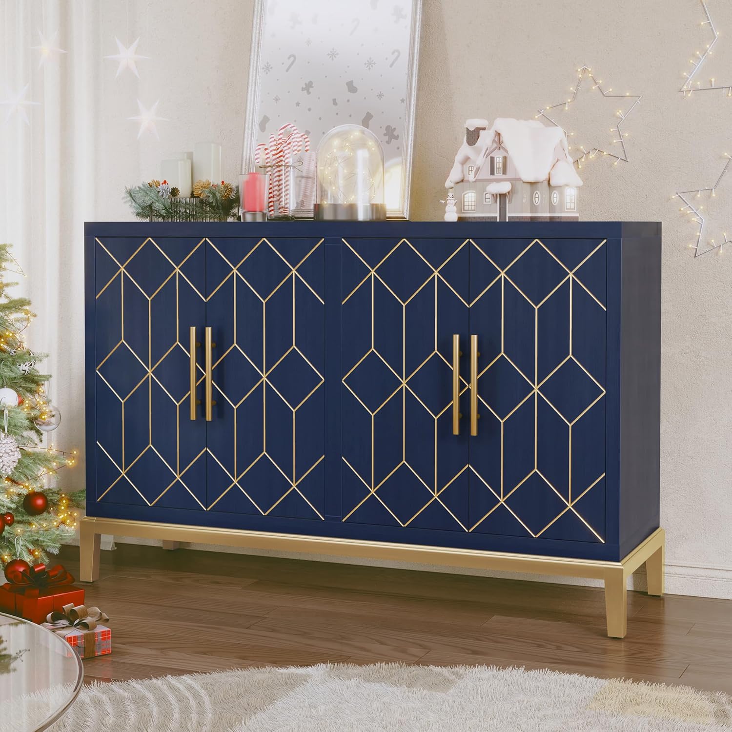 Buffet HLR® avec 4 portes et étagères, avec garniture dorée