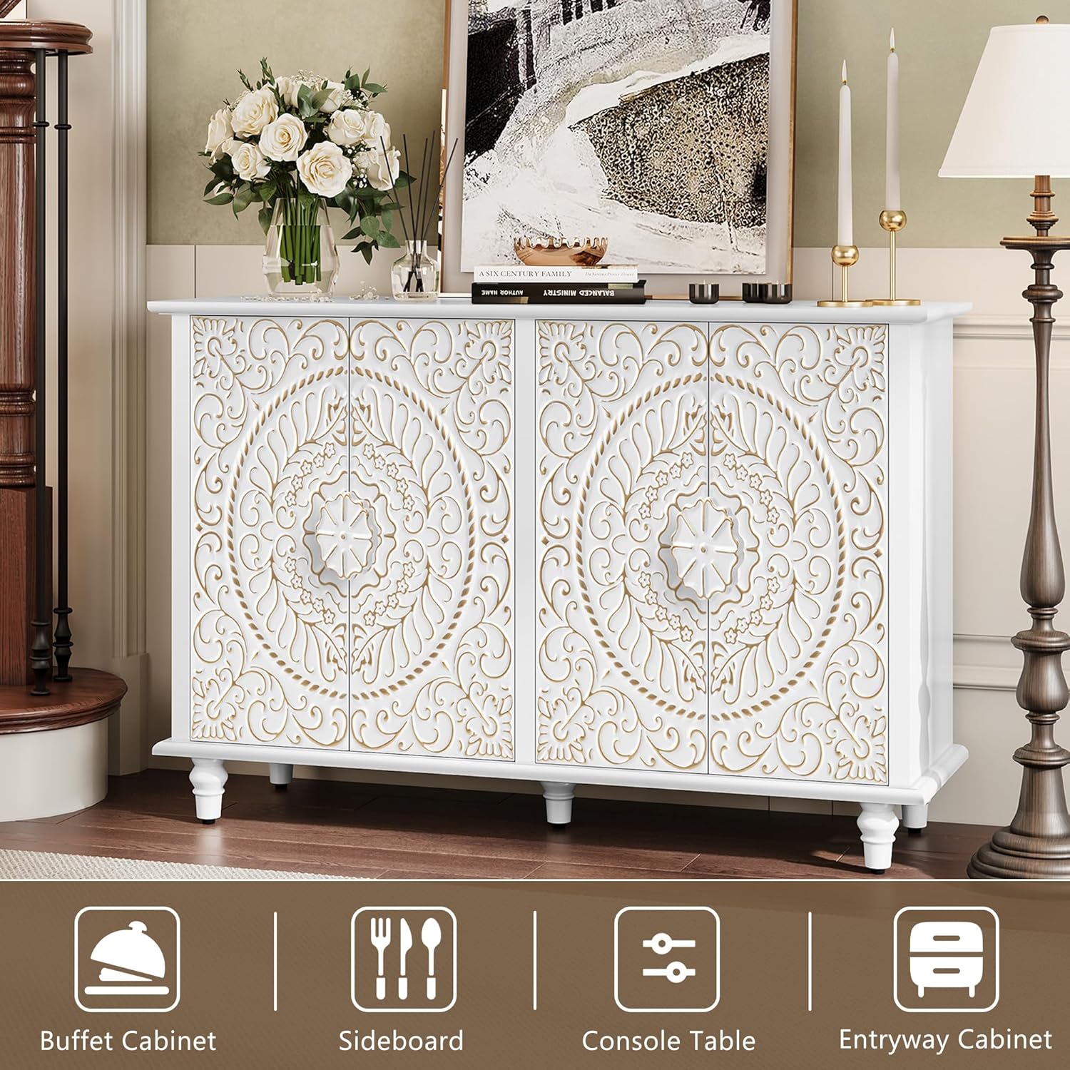 Buffet HLR® avec rangement, meuble d'appoint décoratif vintage de 122 cm