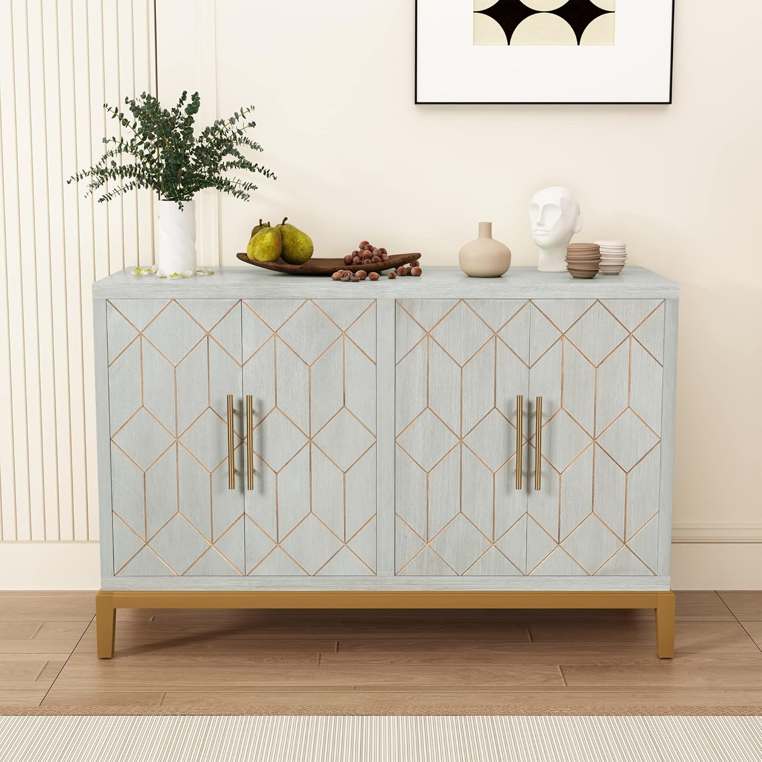 Buffet HLR® avec 4 portes et étagères, avec garniture dorée