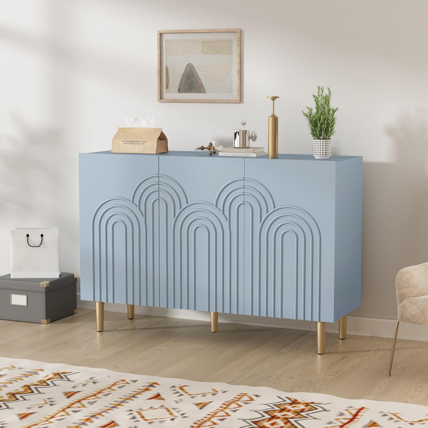 Buffet HLR® 47" avec relief nuageux, meuble d'appoint à 3 portes