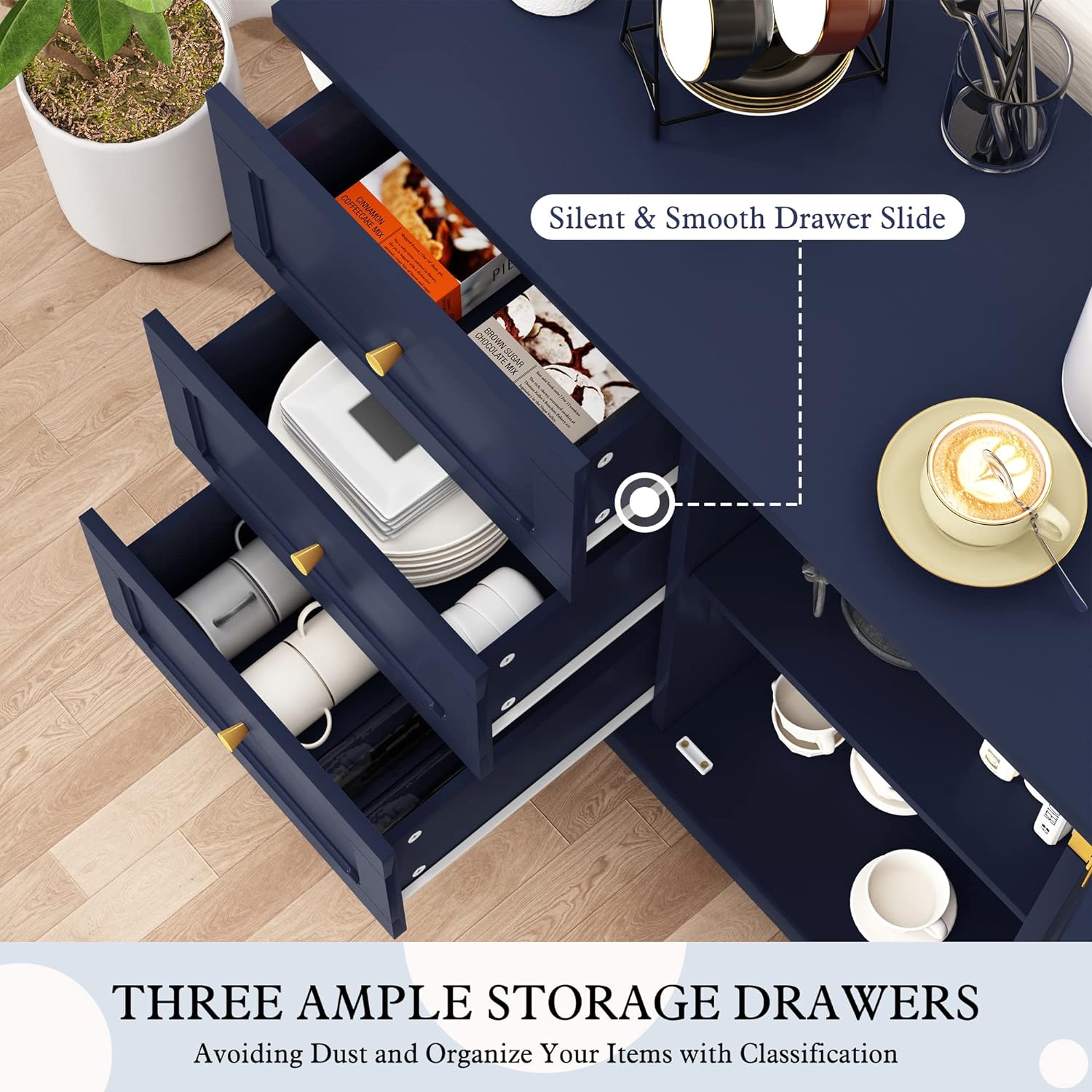 Armoire d'appoint HLR® avec 3 tiroirs et porte, armoire de rangement en bois avec étagères