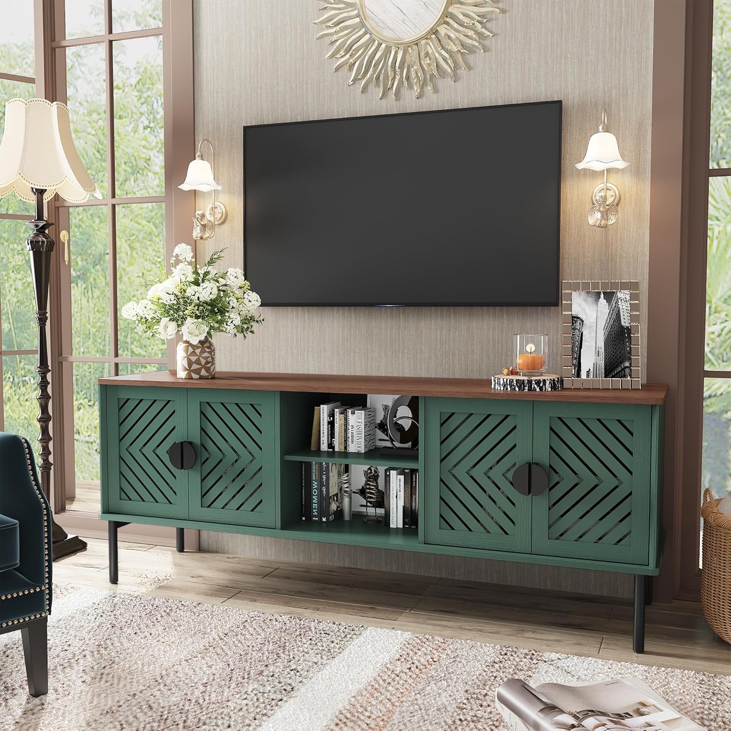 Meubles TV modernes HLR® 63 pouces pour salon, long centre de divertissement avec rangement, console TV pour téléviseurs 55, 60, 65 et 70 pouces